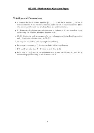 TIFR GS 2019 Mathematics Question Paper