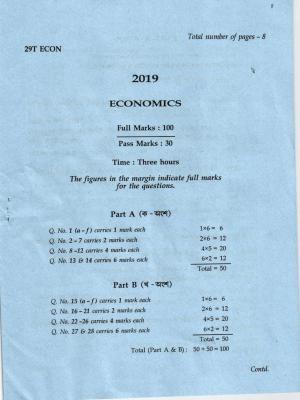 AHSEC Class 12 Economics 2019 Question Papers
