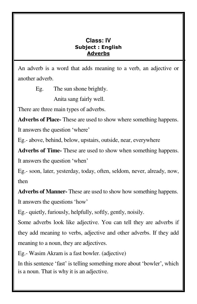 Worksheet for Class 4 English Assignment 36 - Page 1