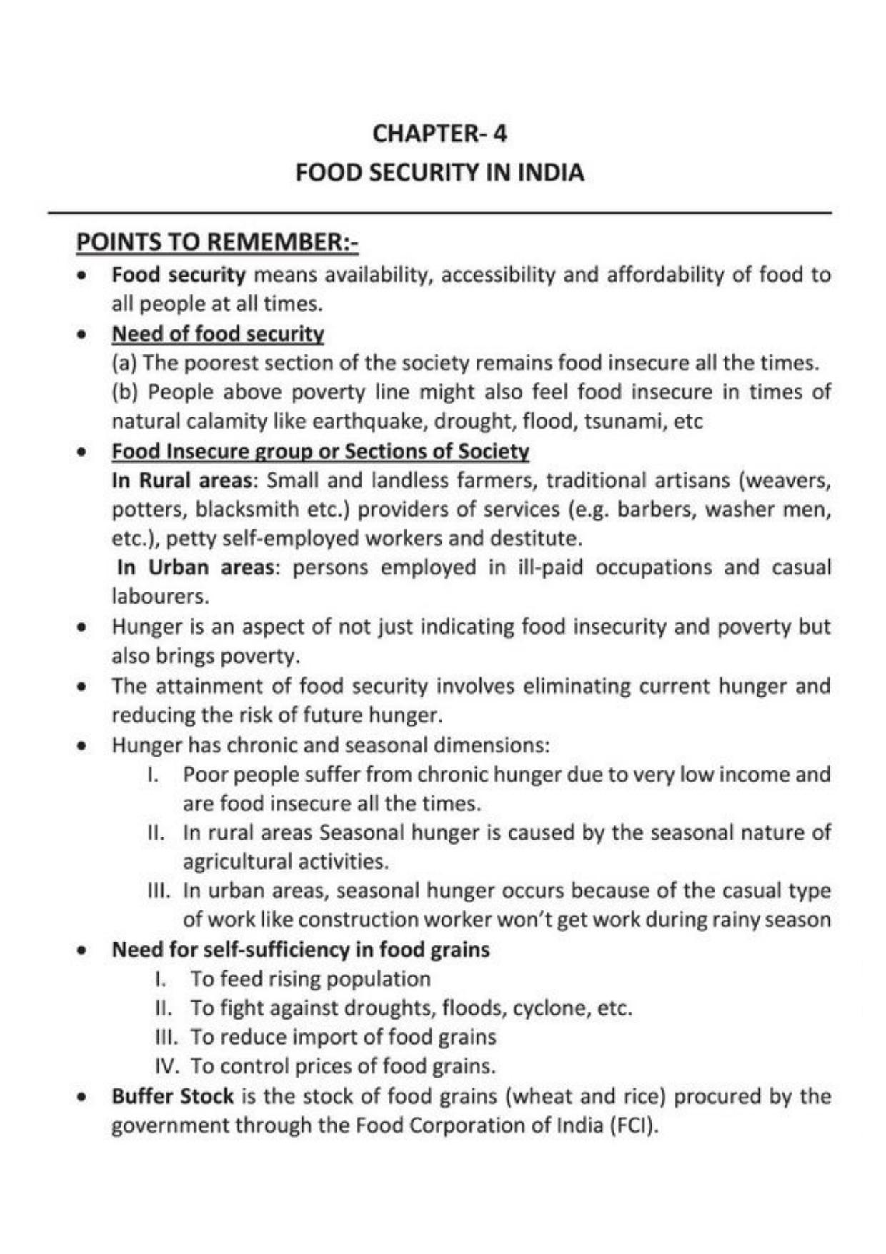 Class 9 Notes, Question & Practice Paper - Economics (Topic 4 : Food Security in India) - Page 2