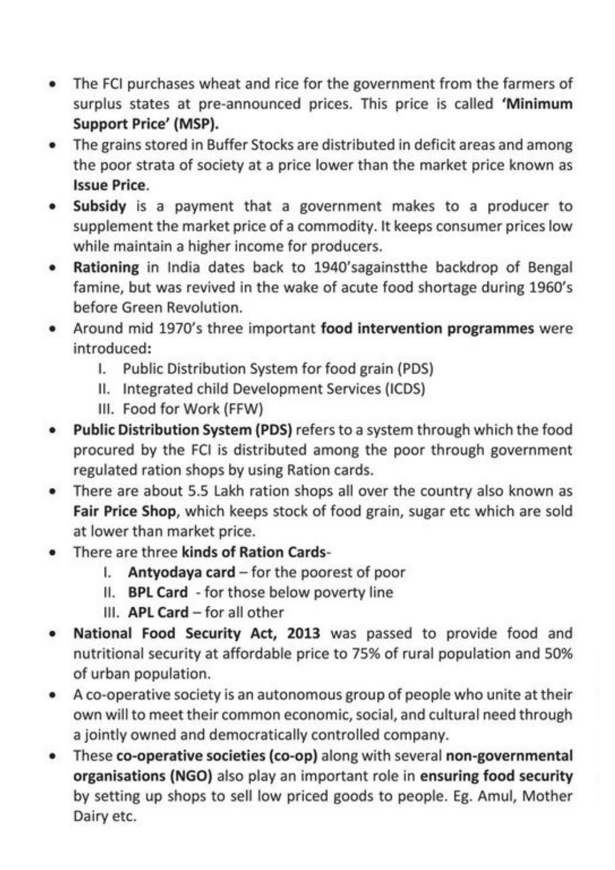 Class 9 Notes, Question & Practice Paper - Economics (Topic 4 : Food Security in India) - Page 3