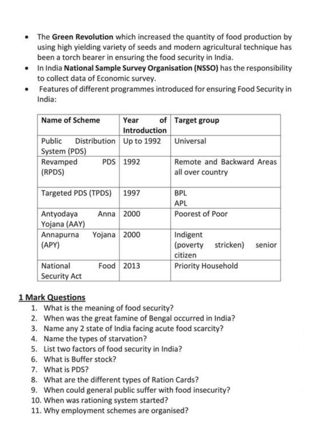 Class 9 Notes, Question & Practice Paper - Economics (Topic 4 : Food Security in India) - Page 4