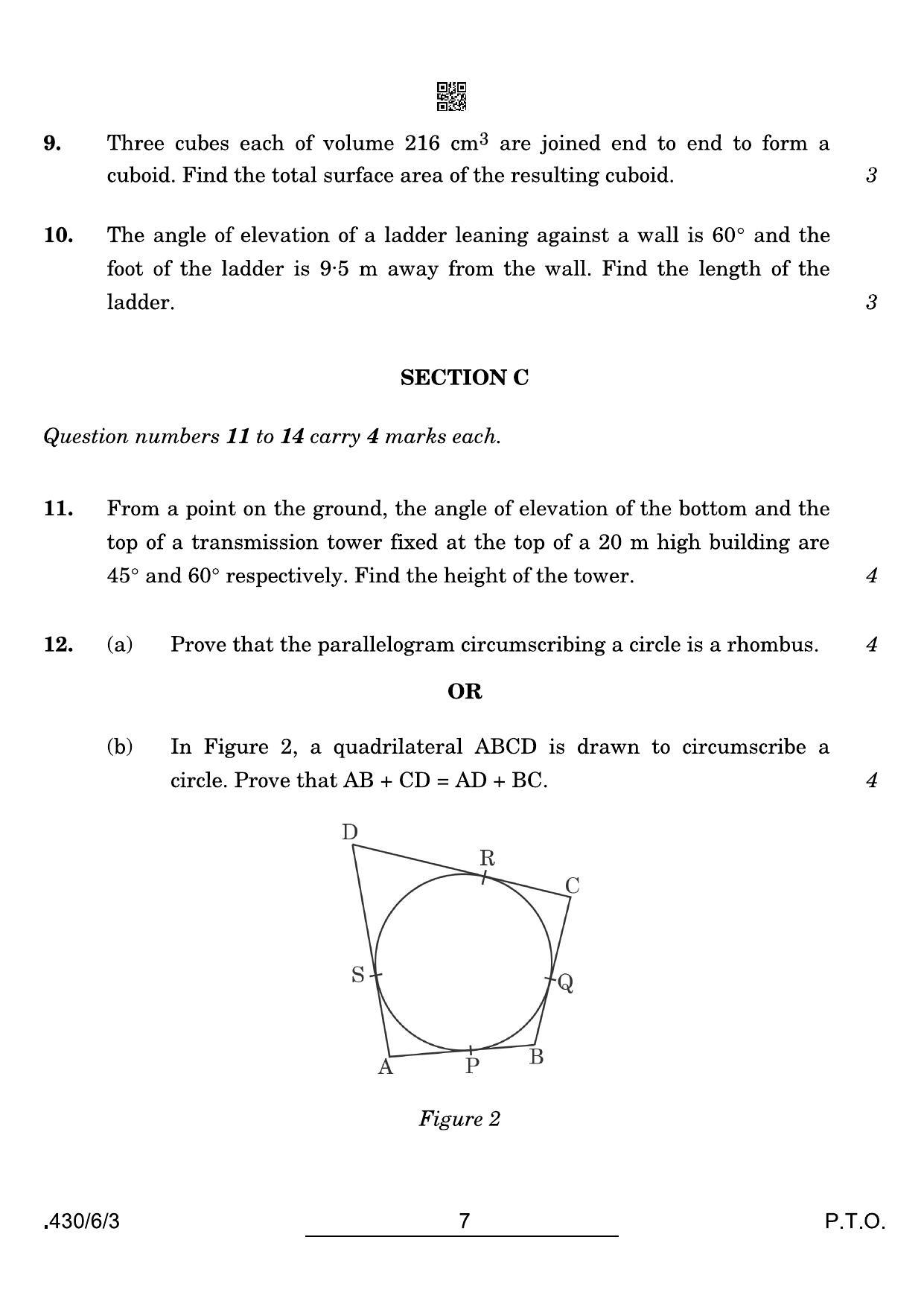 CBSE Class 10 430-6-3 Maths Basic 2022 Compartment Question Paper - Page 7
