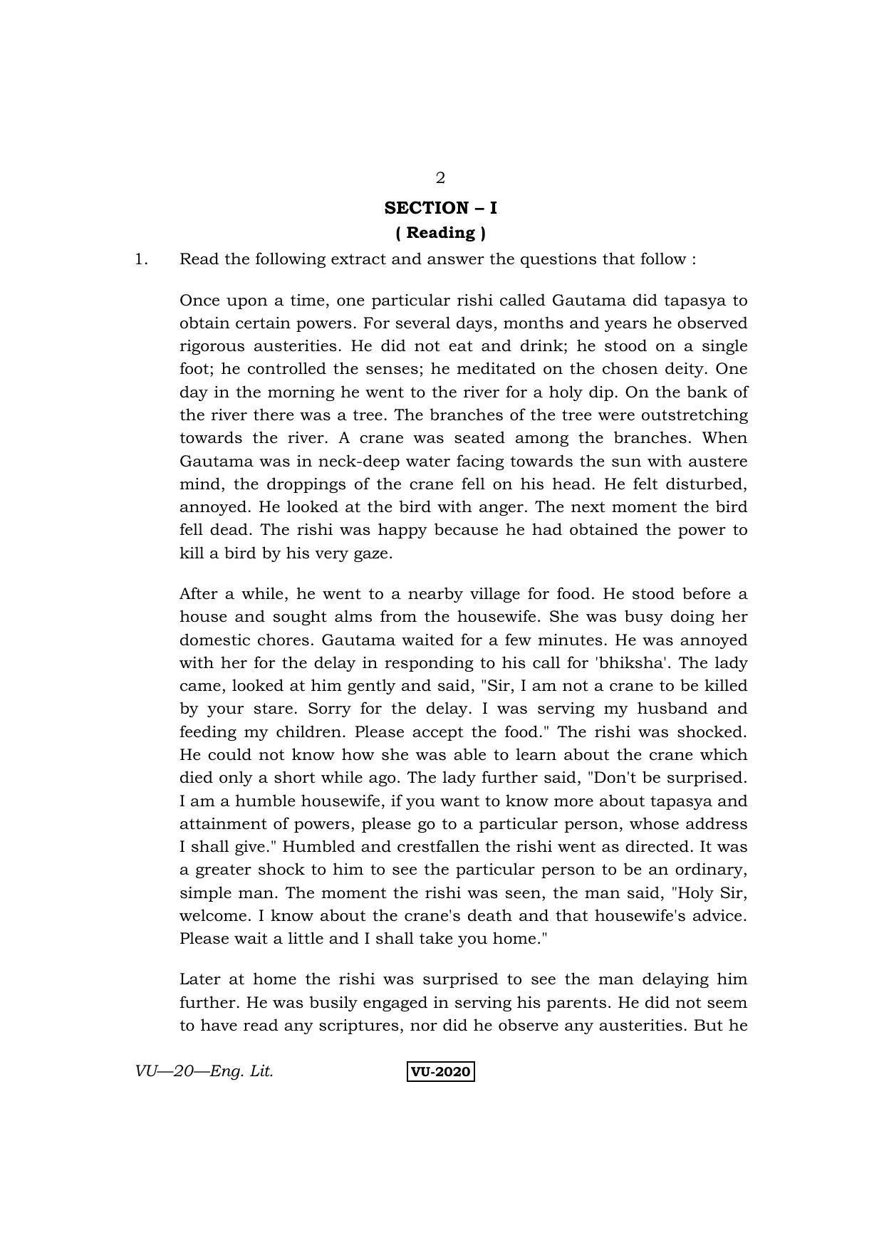 RBSE English Literature 2014 Varishtha Upadhyay Question Paper - Page 2