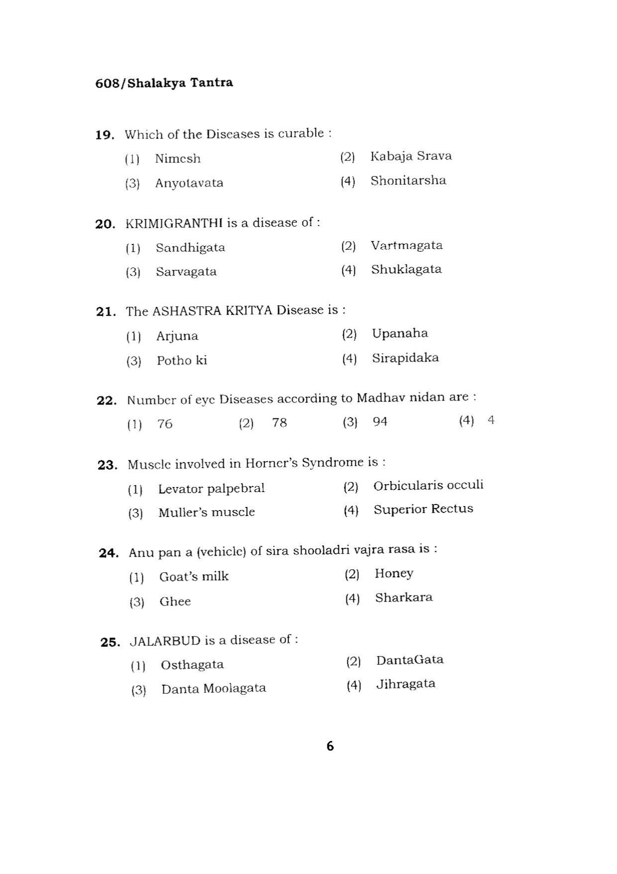 BHU RET SHALAKYA TANTRA 2015 Question Paper - Page 6