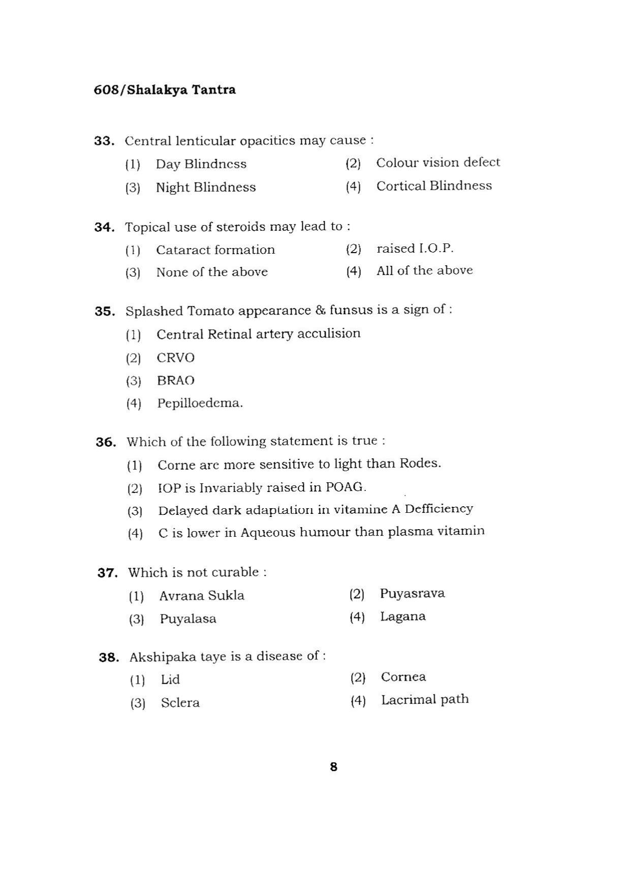 BHU RET SHALAKYA TANTRA 2015 Question Paper - Page 8