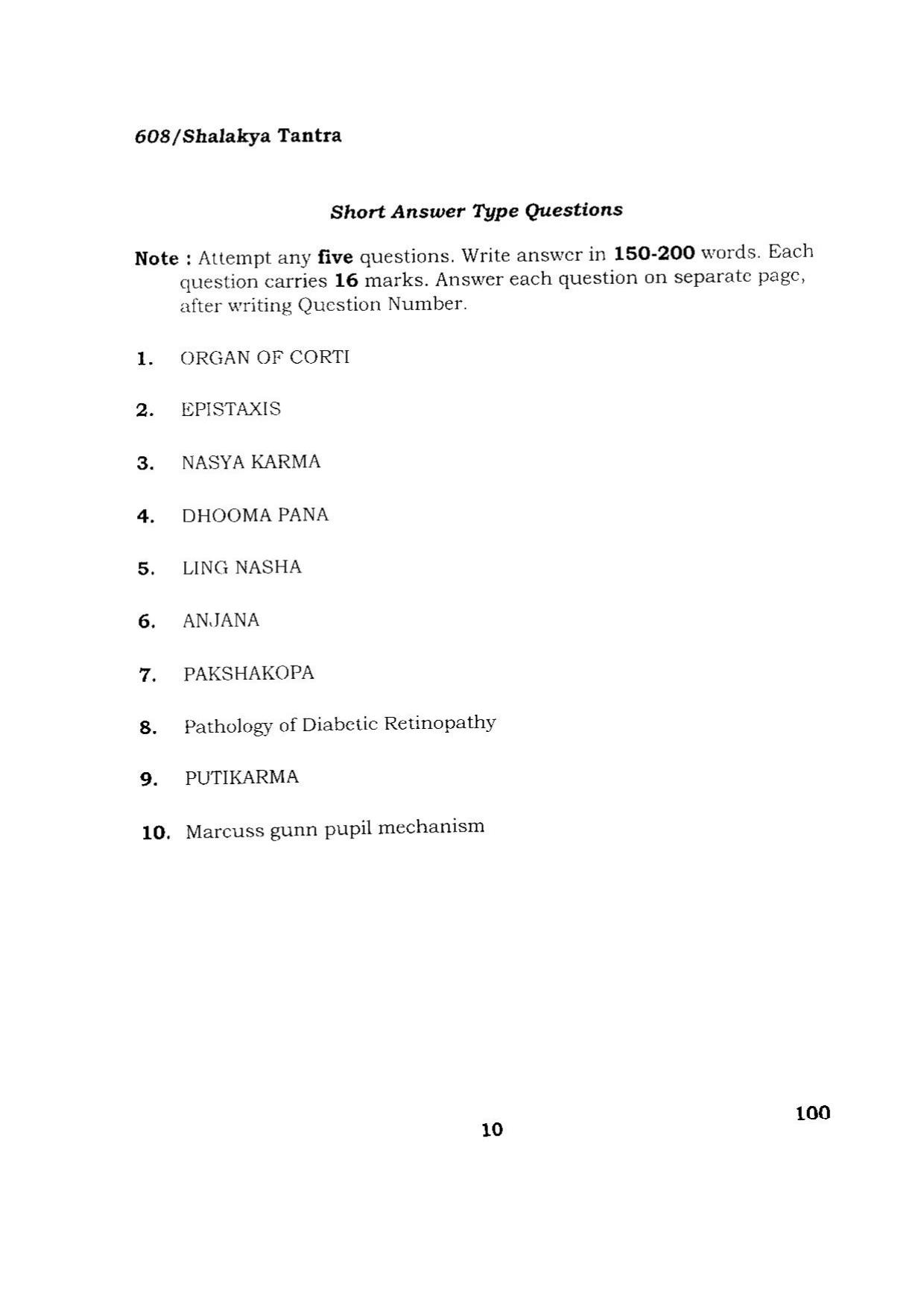 BHU RET SHALAKYA TANTRA 2015 Question Paper - Page 10