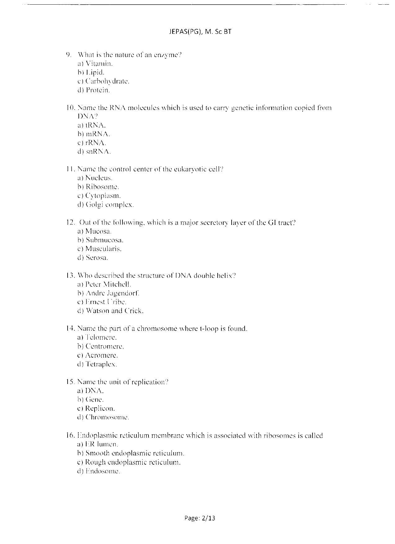 WBJEEB JEMAS (PG) 2021 MSc BT Question Paper - Page 4