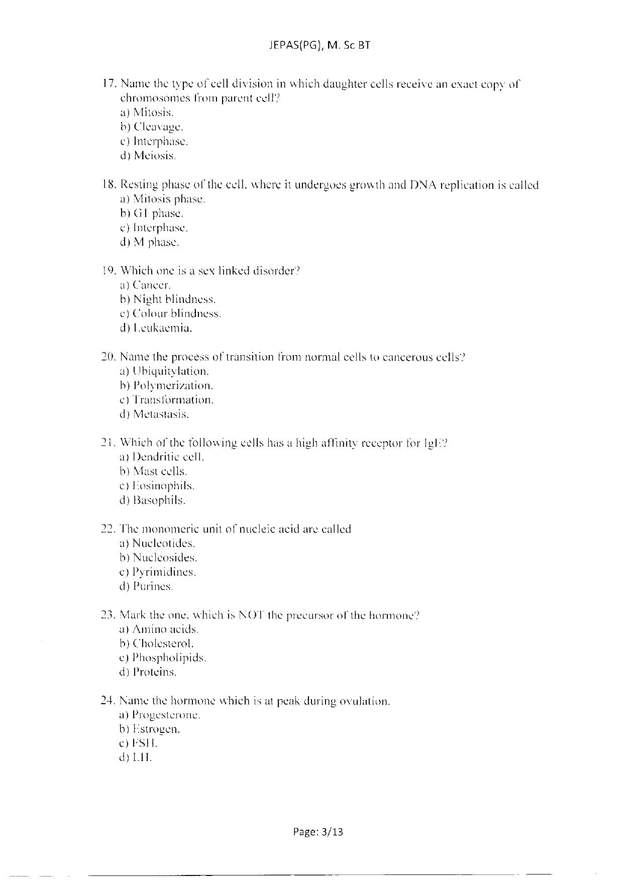 WBJEEB JEMAS (PG) 2021 MSc BT Question Paper - Page 5