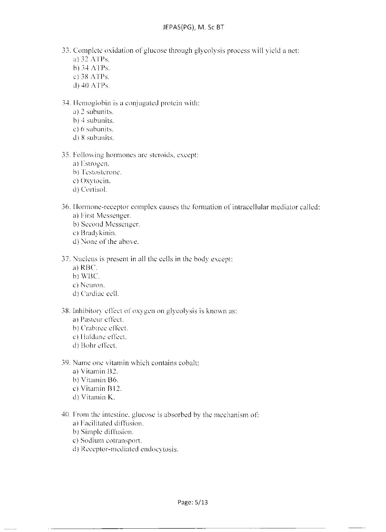 WBJEEB JEMAS (PG) 2021 MSc BT Question Paper - Page 7