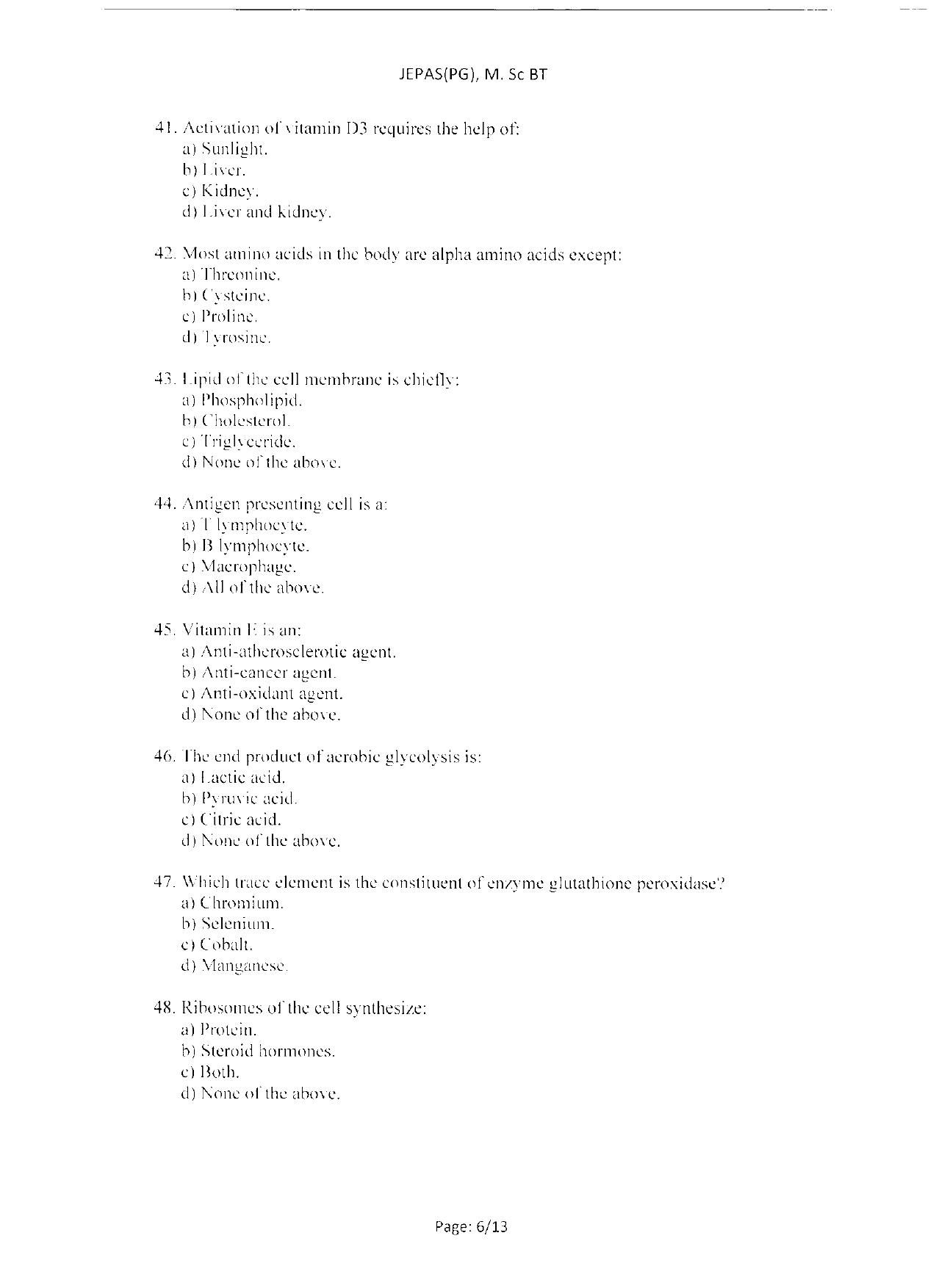 WBJEEB JEMAS (PG) 2021 MSc BT Question Paper - Page 8