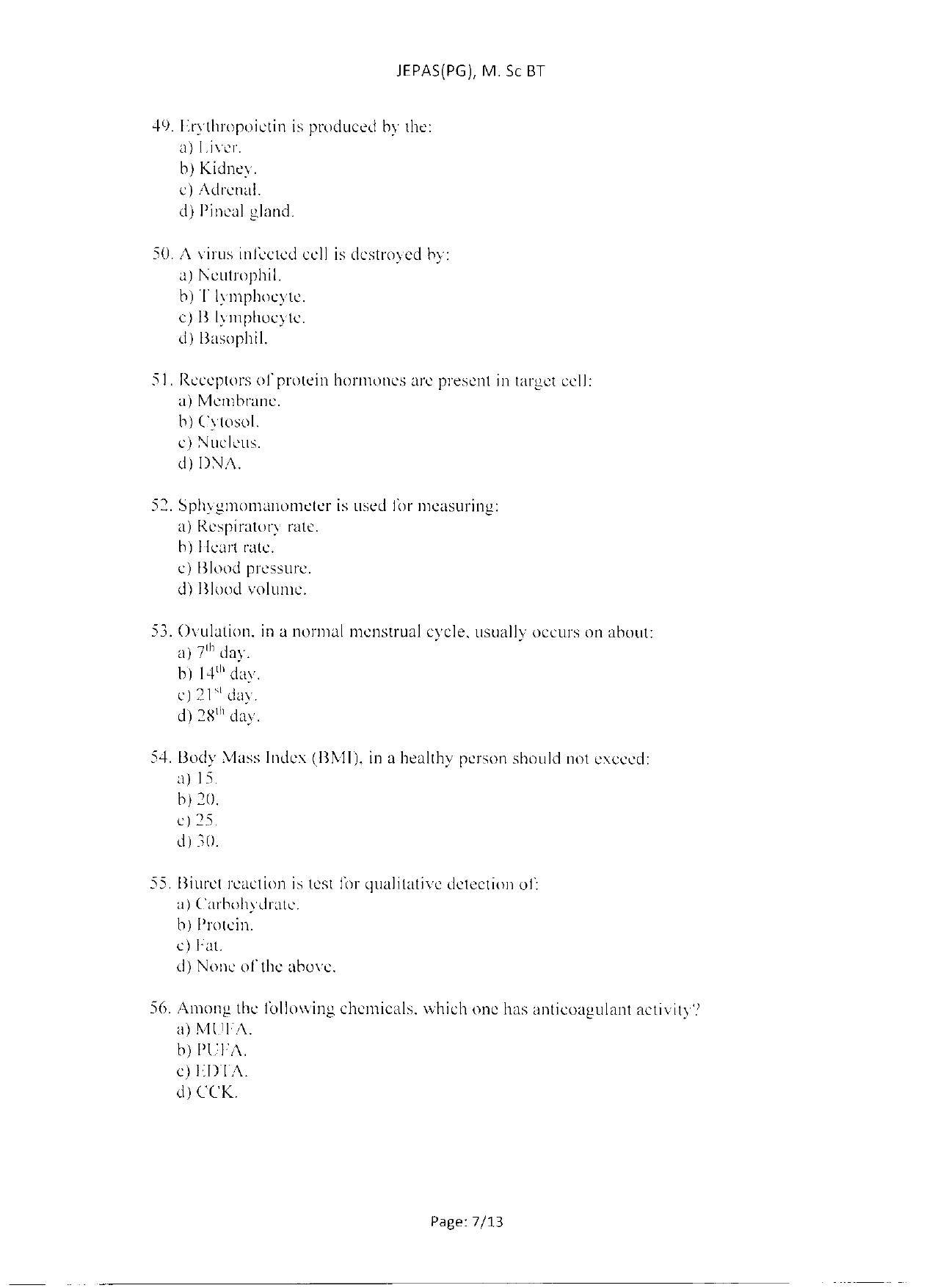 WBJEEB JEMAS (PG) 2021 MSc BT Question Paper - Page 9