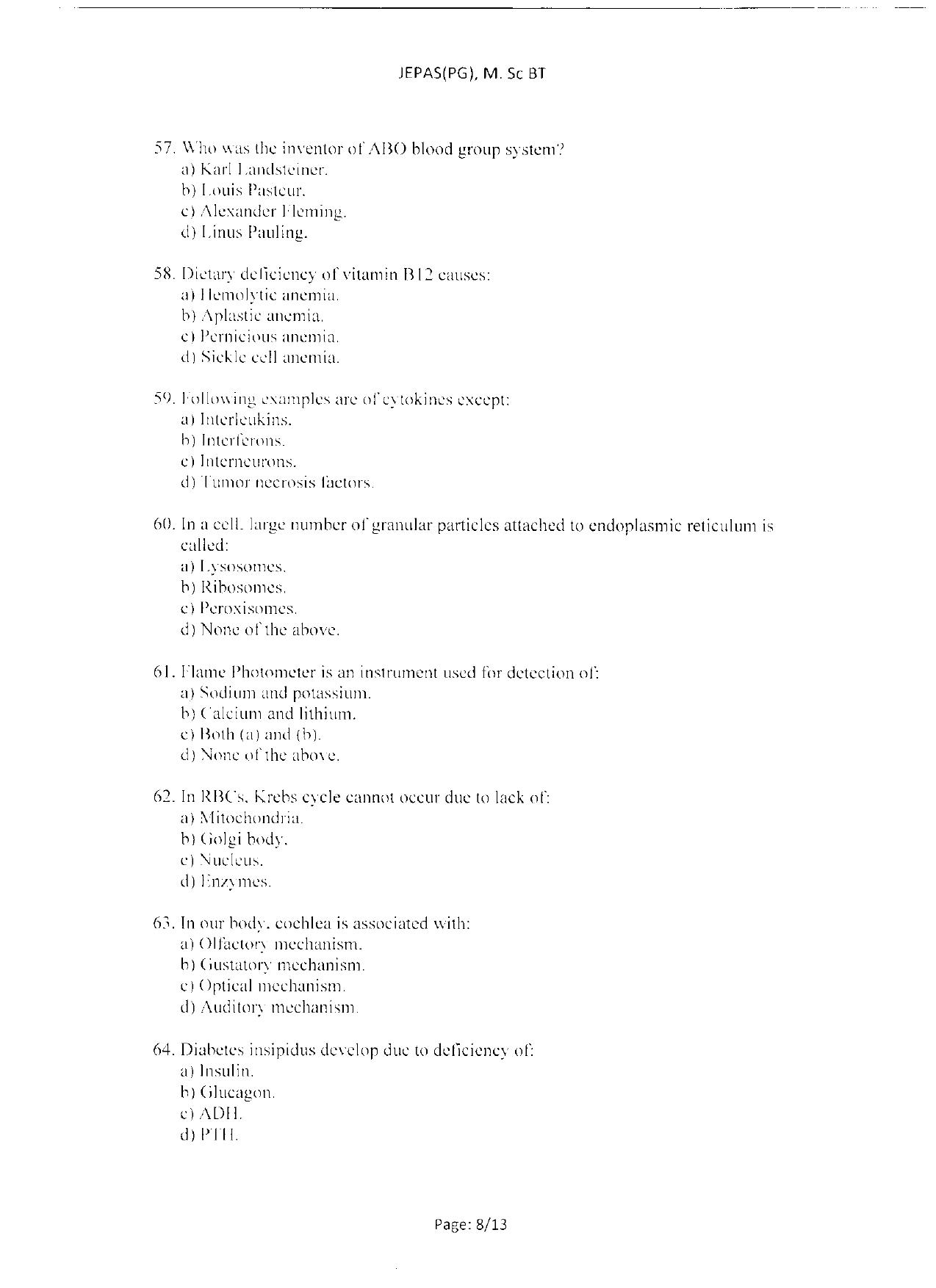 WBJEEB JEMAS (PG) 2021 MSc BT Question Paper - Page 10