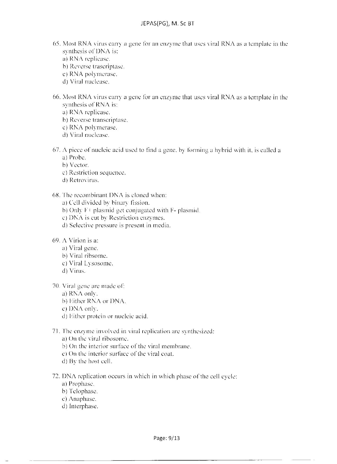 WBJEEB JEMAS (PG) 2021 MSc BT Question Paper - Page 11