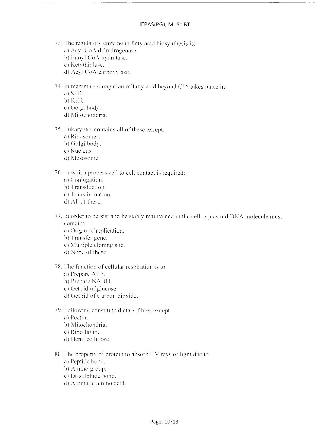 WBJEEB JEMAS (PG) 2021 MSc BT Question Paper - Page 12