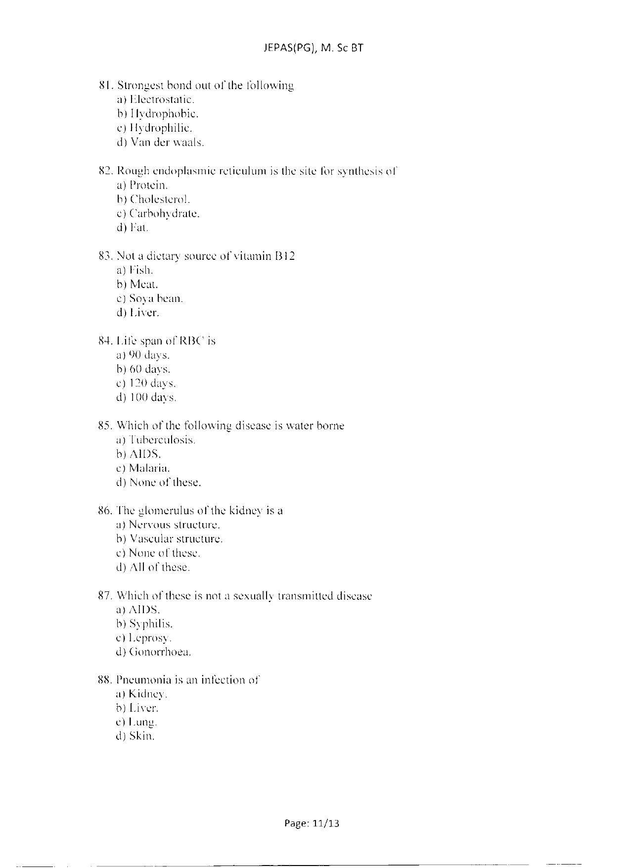 WBJEEB JEMAS (PG) 2021 MSc BT Question Paper - Page 13