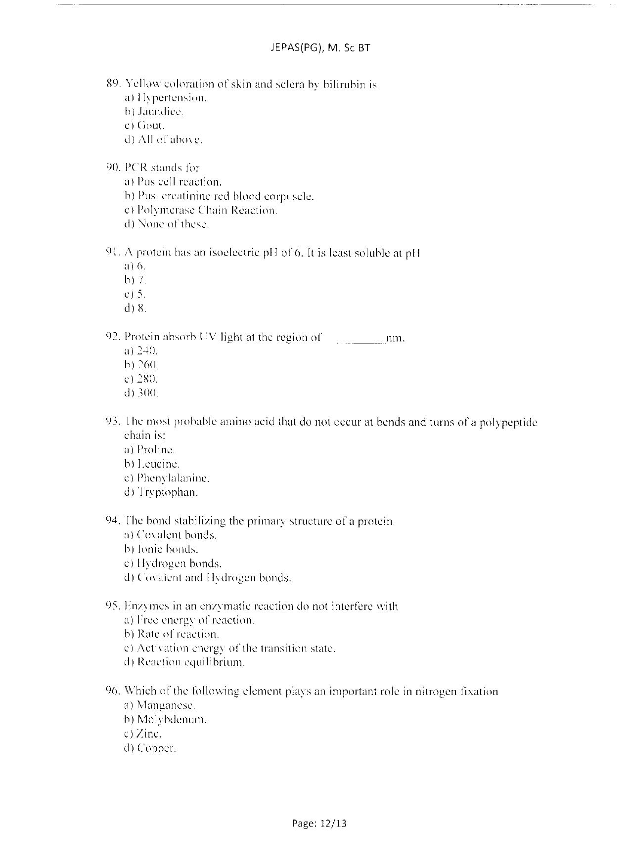 WBJEEB JEMAS (PG) 2021 MSc BT Question Paper - Page 14