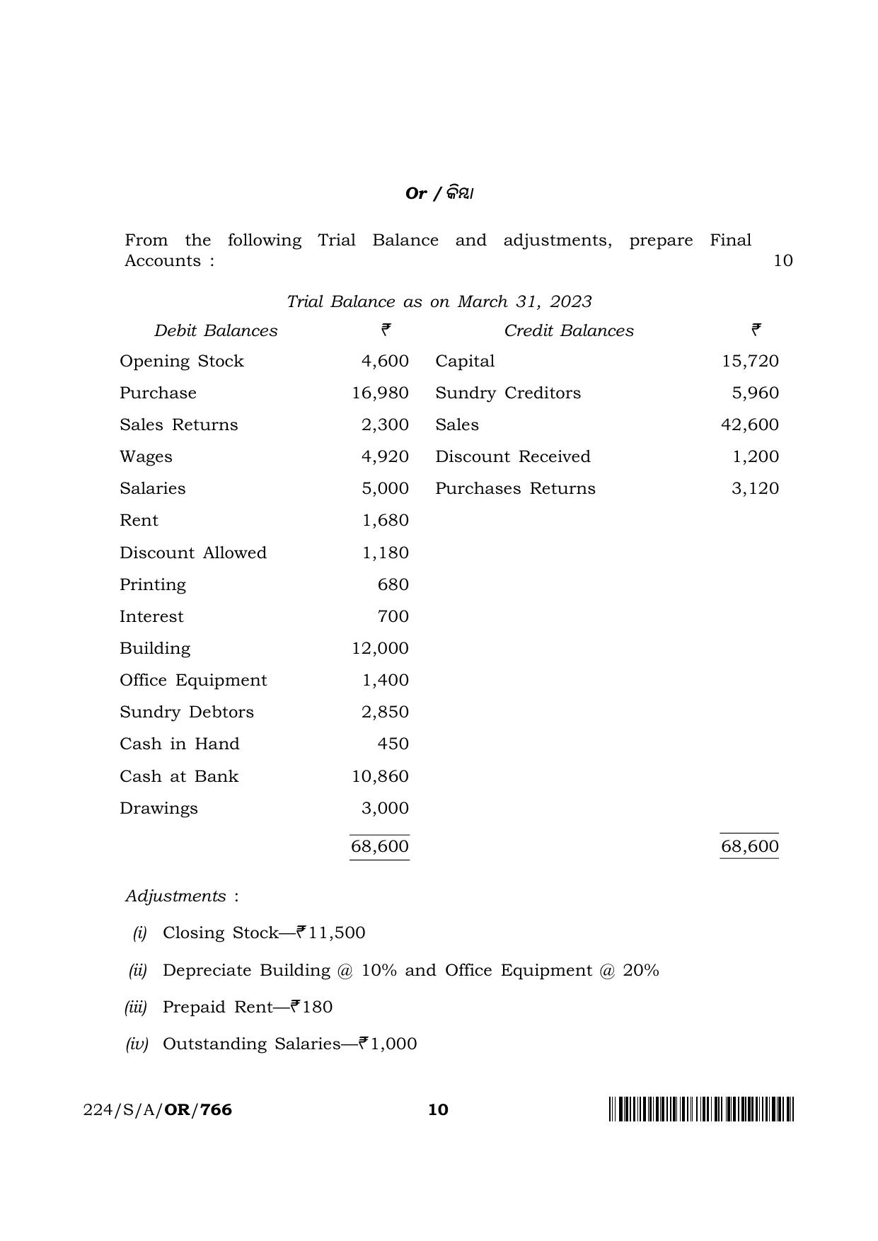 NIOS 2023 Class 10 Accountancy (Odia) Question Paper - Page 10