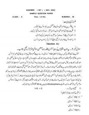 CBSE Class 10 Kashmiri Sample Paper 2021-22