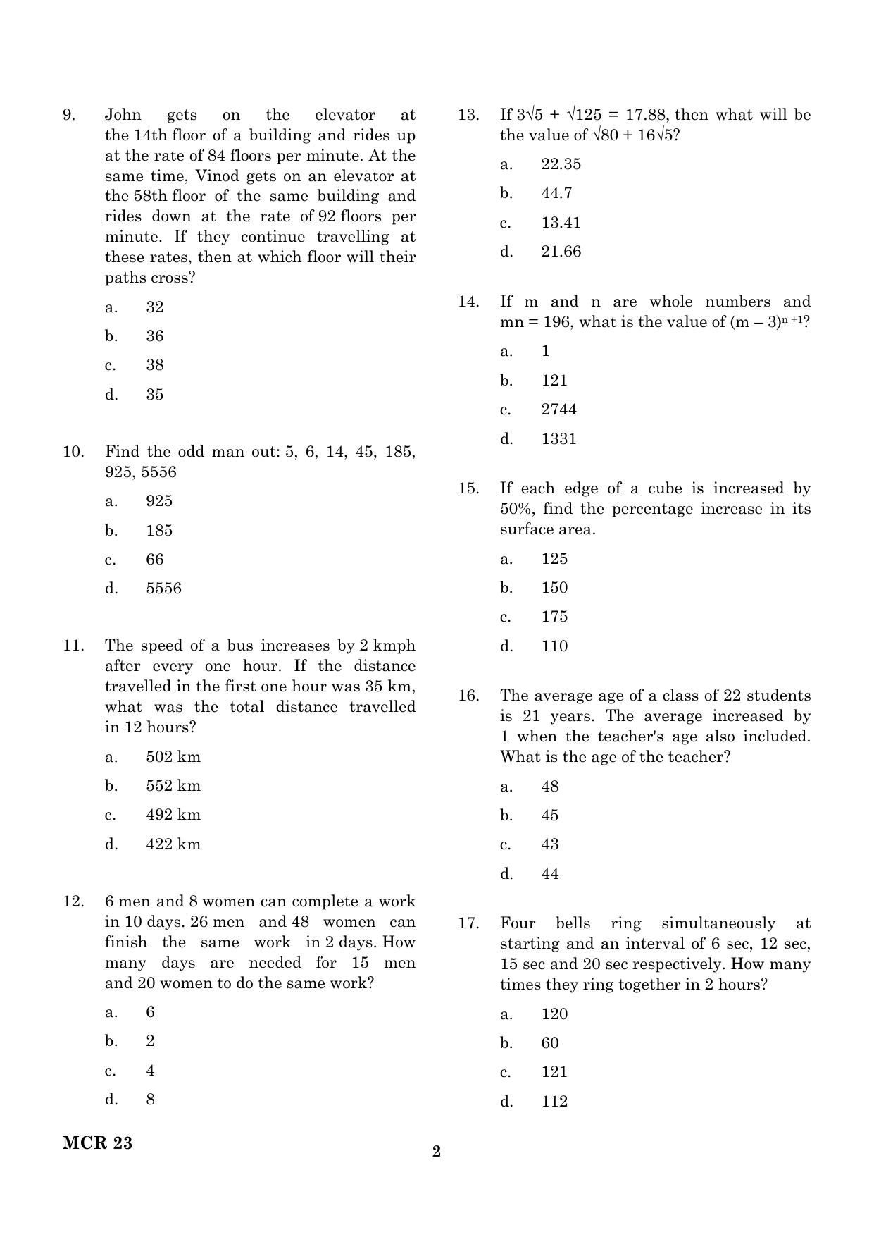 TANCET 2023 MCA Question Paper - Page 3
