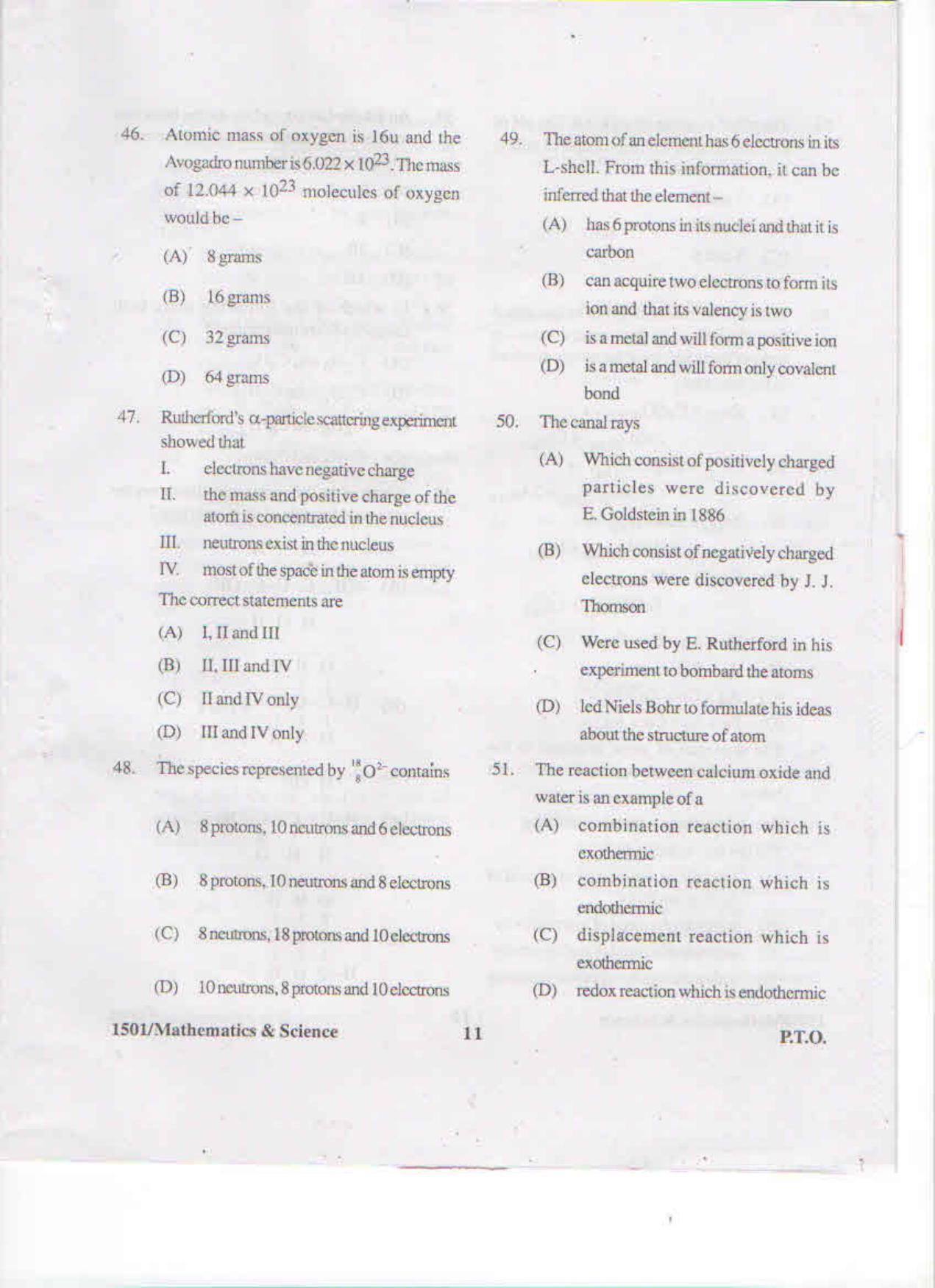 APJEE Mathematics & Science 2015 Question Paper - Page 10
