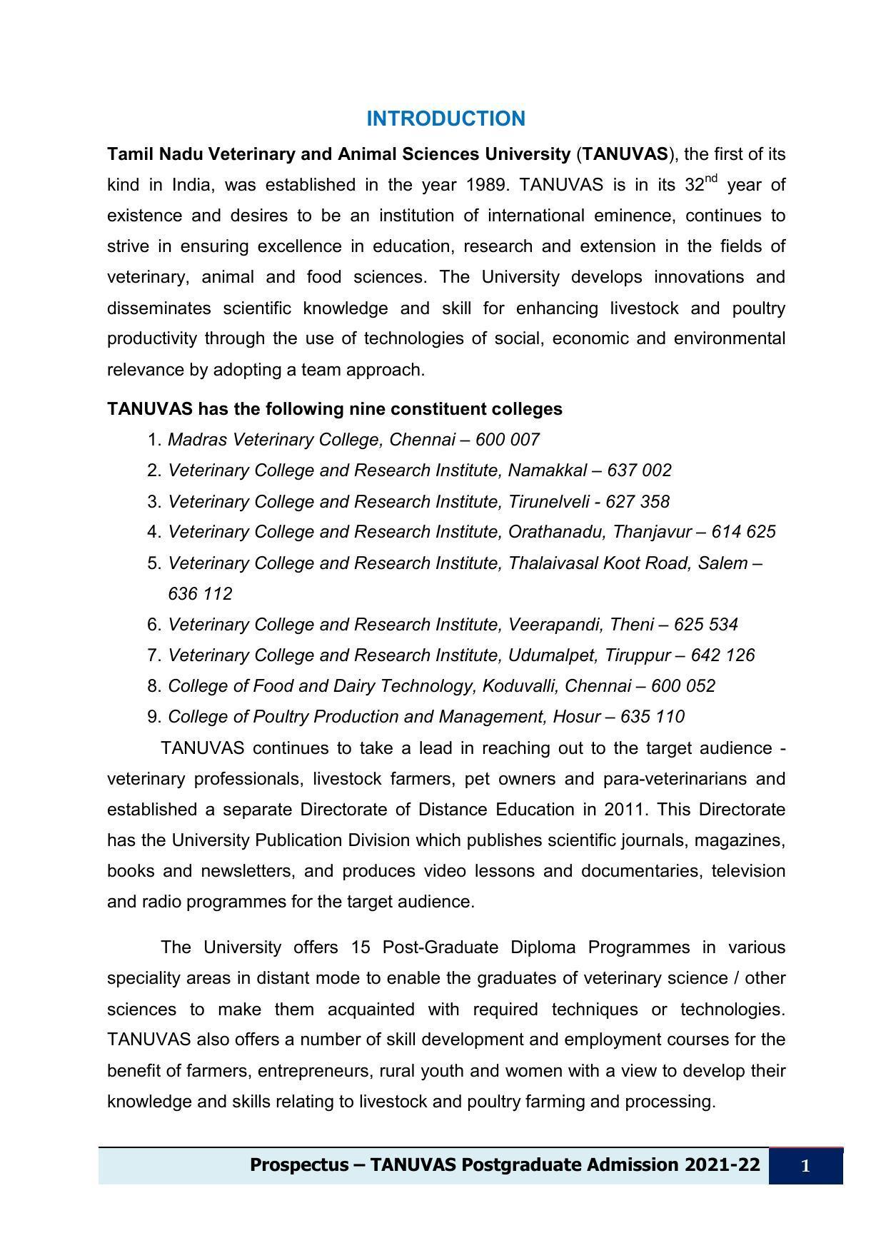 Tamil Nadu Veterinary & Animal Sciences University (TNVASU), Chennai UG Prospectus 2021-22 - Page 2