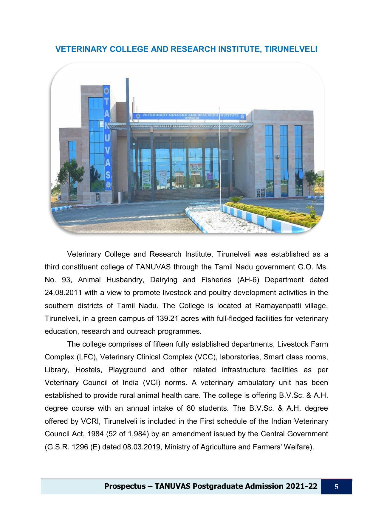 Tamil Nadu Veterinary & Animal Sciences University (TNVASU), Chennai UG Prospectus 2021-22 - Page 6