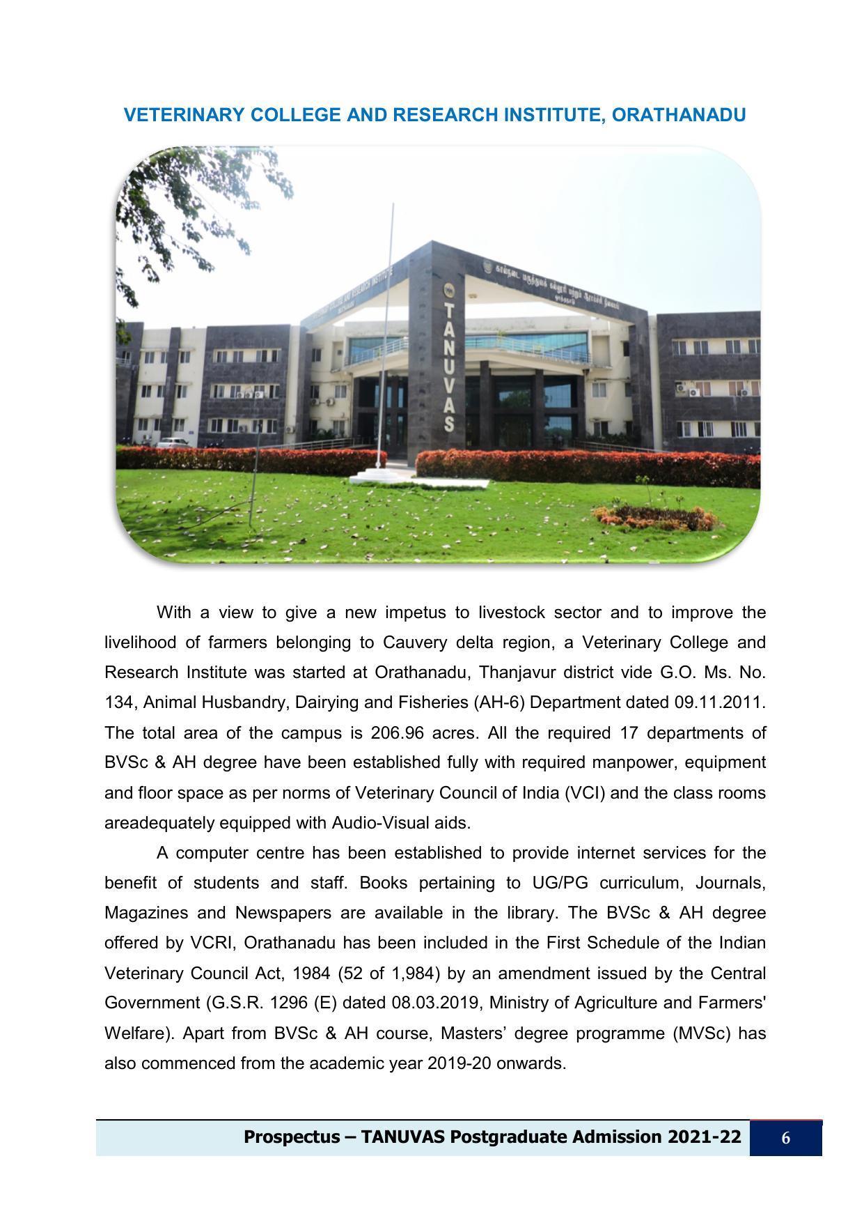 Tamil Nadu Veterinary & Animal Sciences University (TNVASU), Chennai UG Prospectus 202122