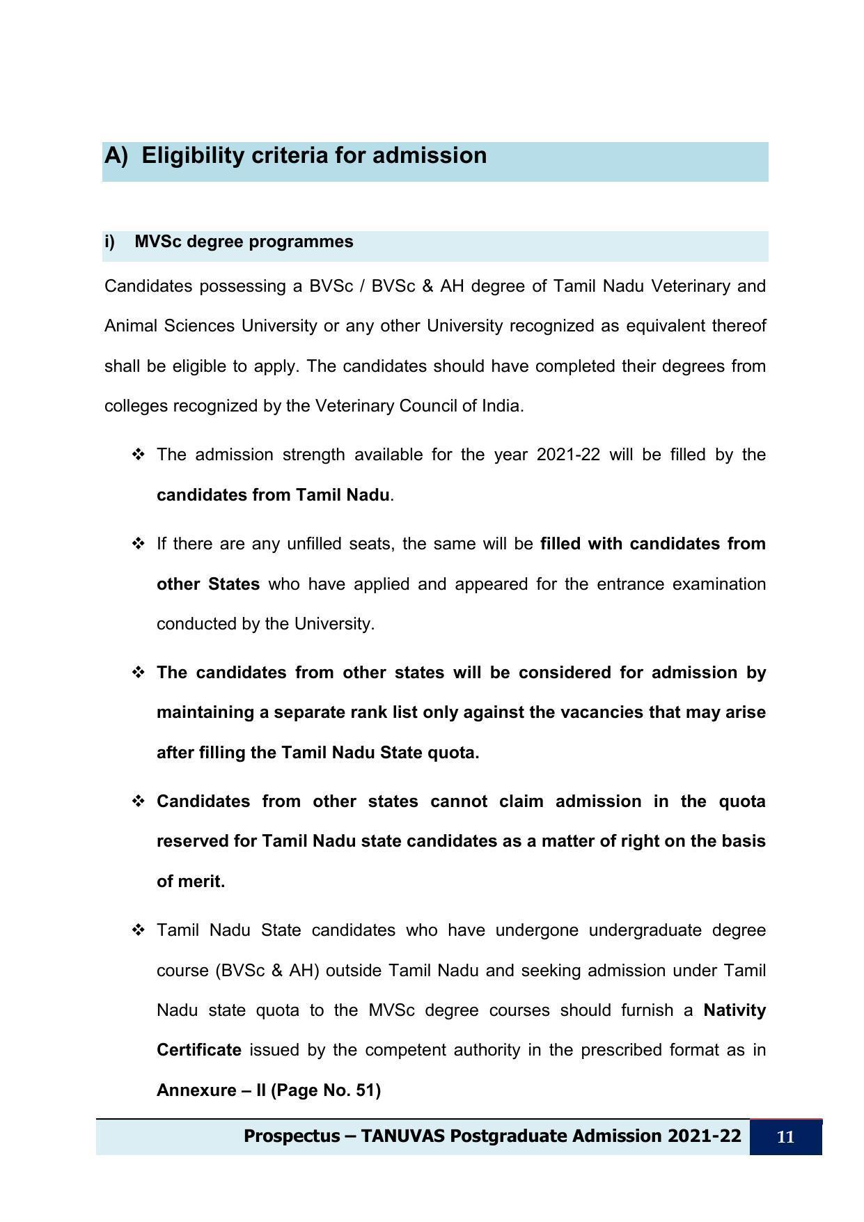 Tamil Nadu Veterinary & Animal Sciences University (TNVASU), Chennai UG Prospectus 2021-22 - Page 12