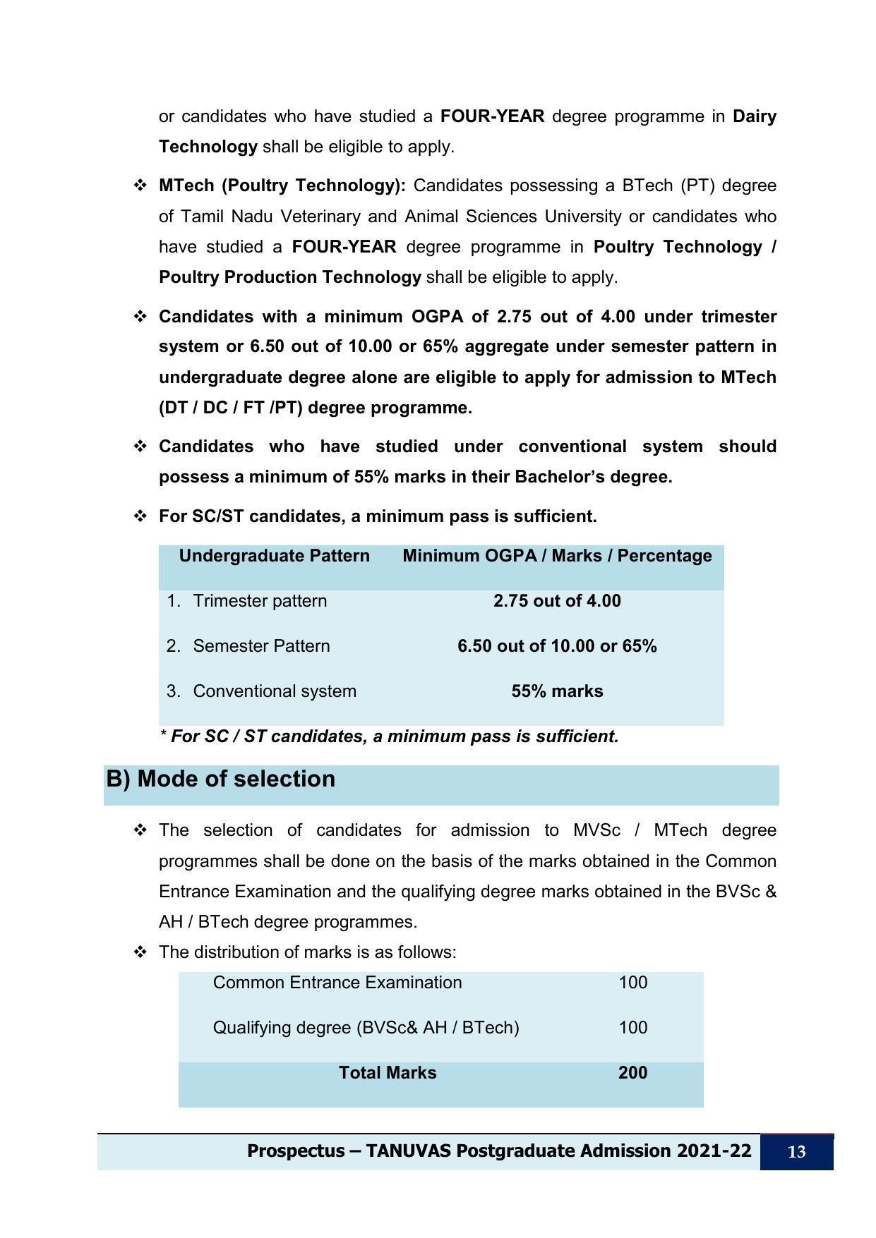 Tamil Nadu Veterinary & Animal Sciences University (TNVASU), Chennai UG Prospectus 2021-22 - Page 14