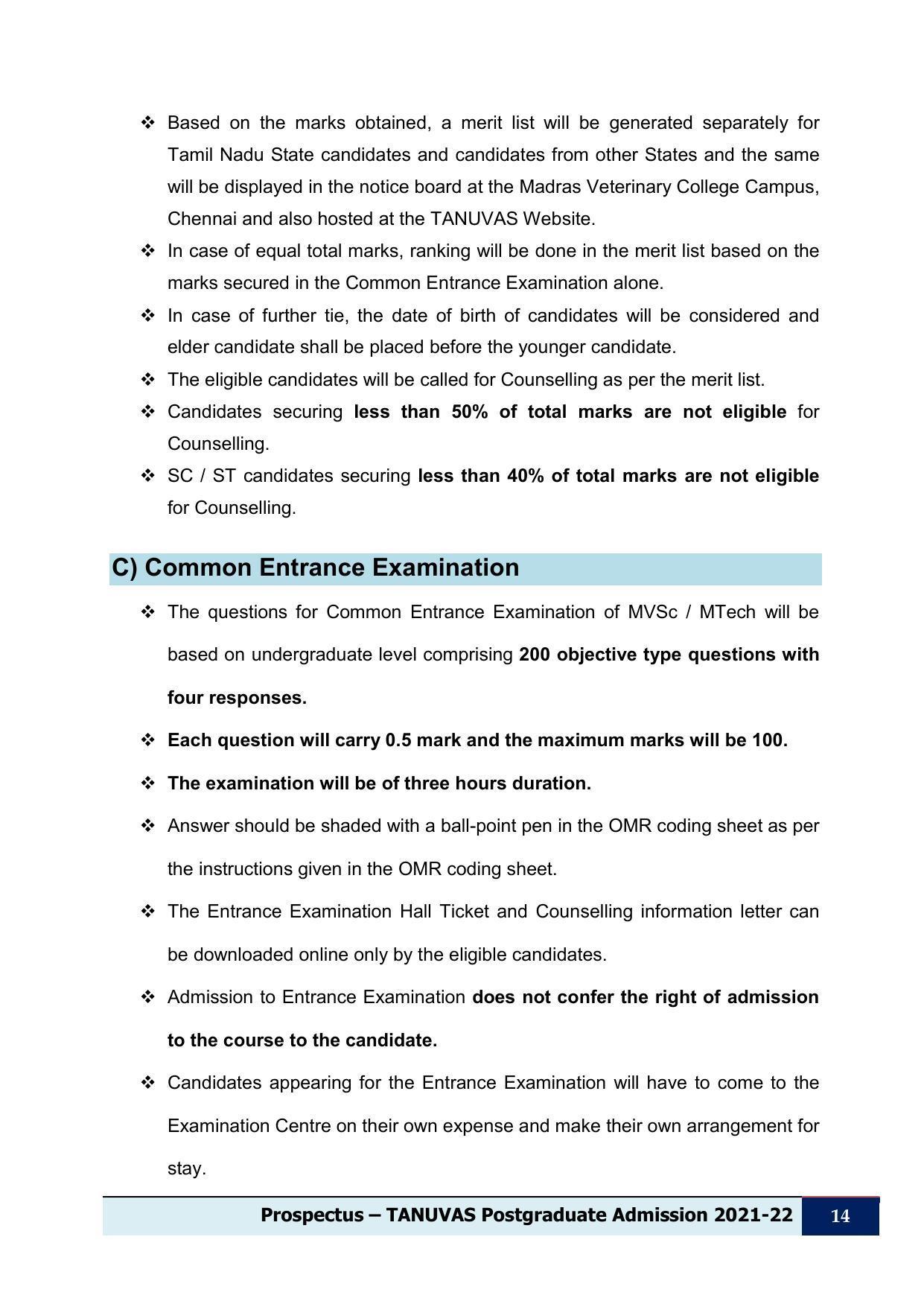 Tamil Nadu Veterinary & Animal Sciences University (TNVASU), Chennai UG Prospectus 2021-22 - Page 15