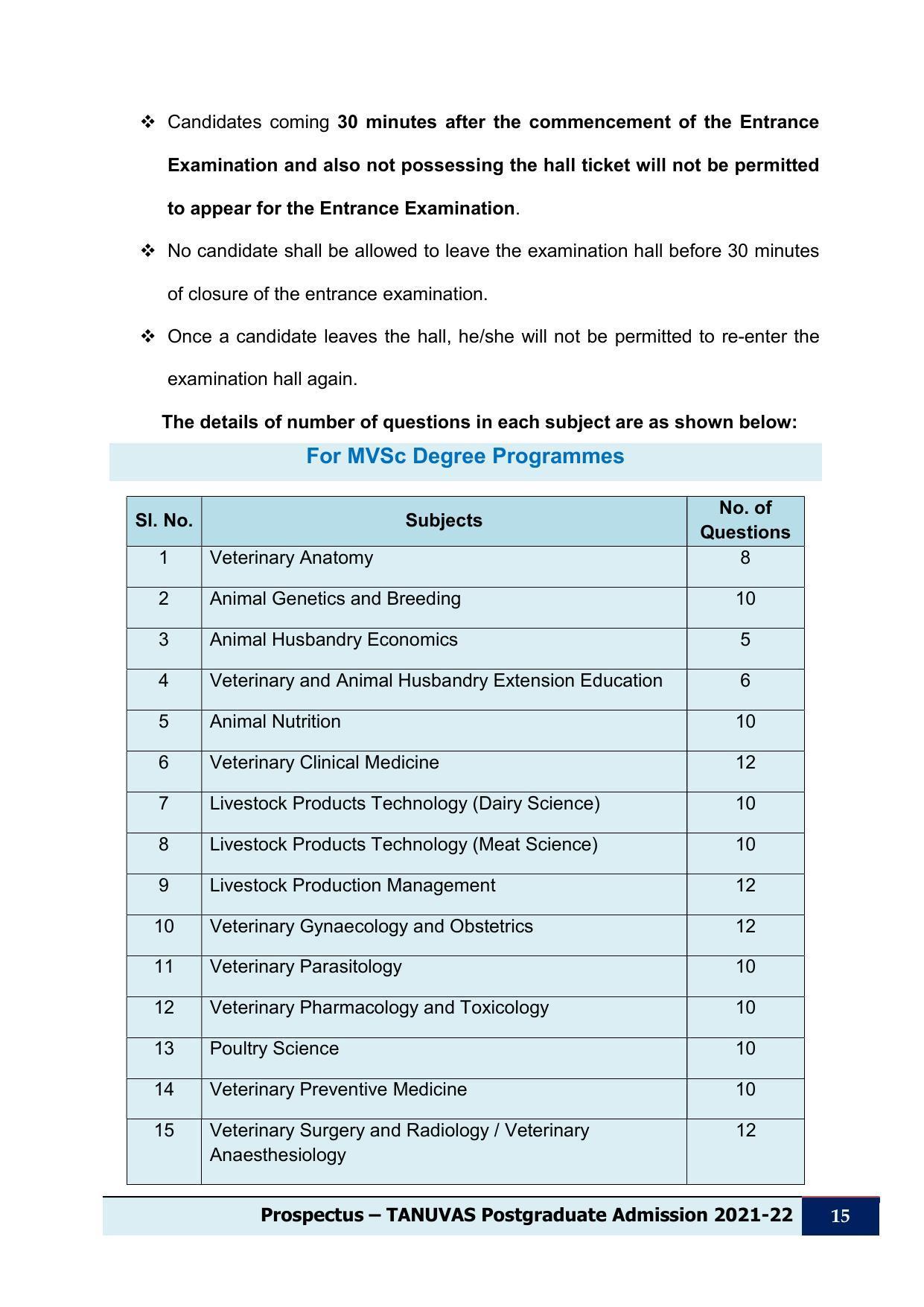 Tamil Nadu Veterinary & Animal Sciences University (TNVASU), Chennai UG Prospectus 2021-22 - Page 16