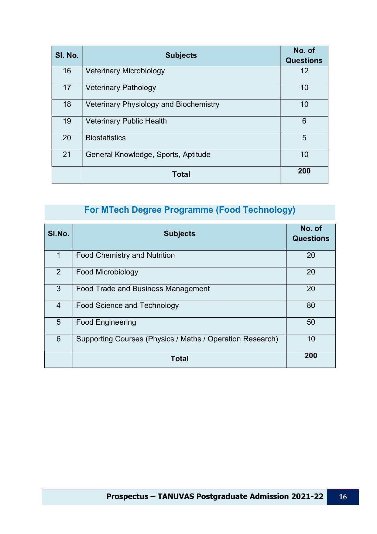Tamil Nadu Veterinary & Animal Sciences University (TNVASU), Chennai UG Prospectus 2021-22 - Page 17
