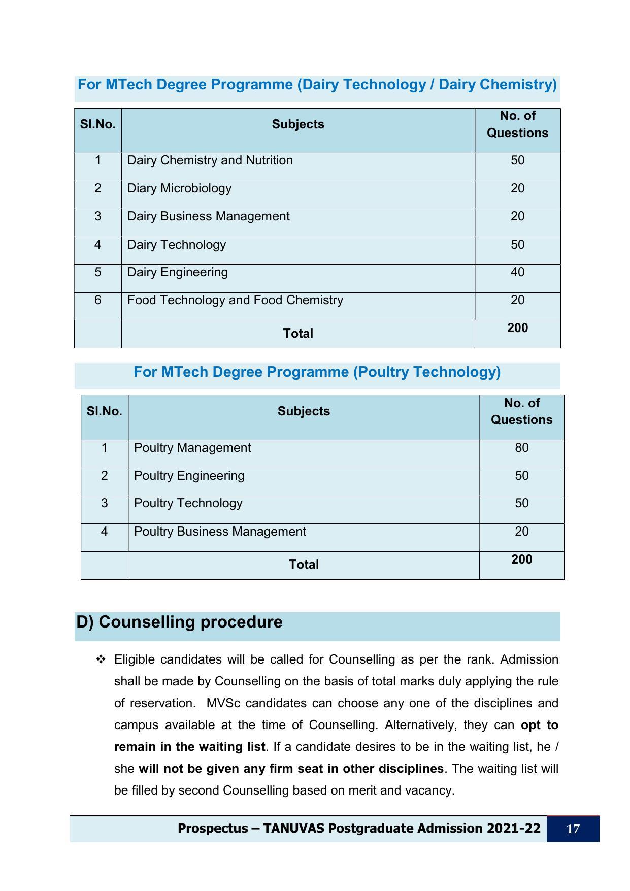 Tamil Nadu Veterinary & Animal Sciences University (TNVASU), Chennai UG Prospectus 2021-22 - Page 18