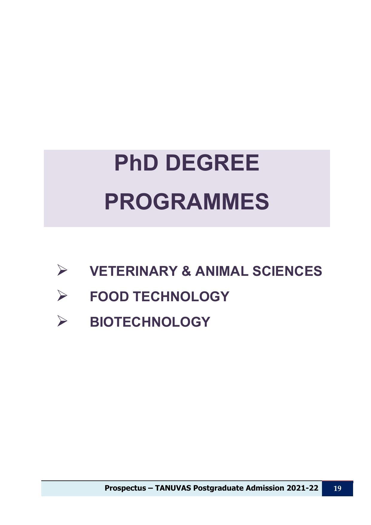 Tamil Nadu Veterinary & Animal Sciences University (TNVASU), Chennai UG Prospectus 2021-22 - Page 20