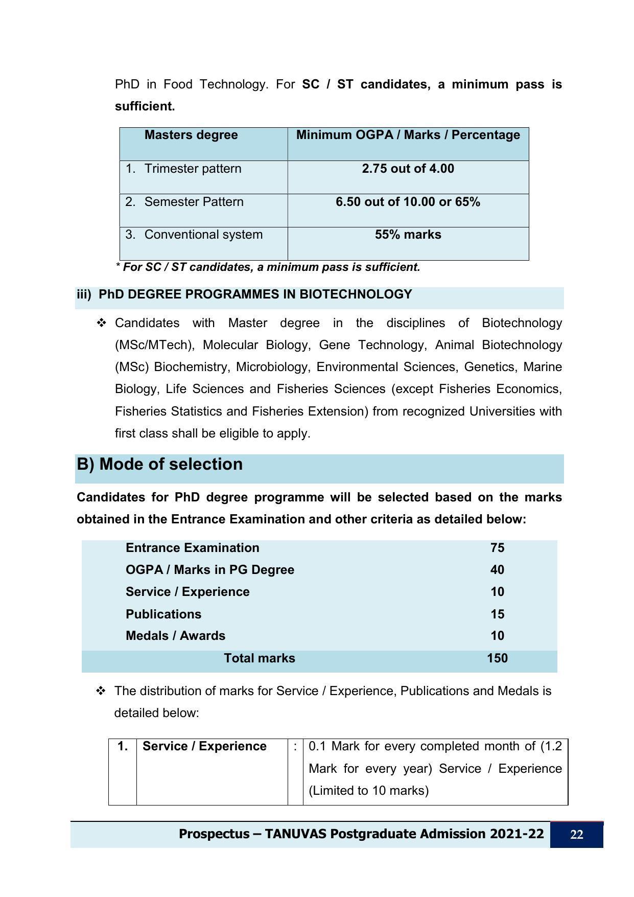 Tamil Nadu Veterinary & Animal Sciences University (TNVASU), Chennai UG Prospectus 2021-22 - Page 23