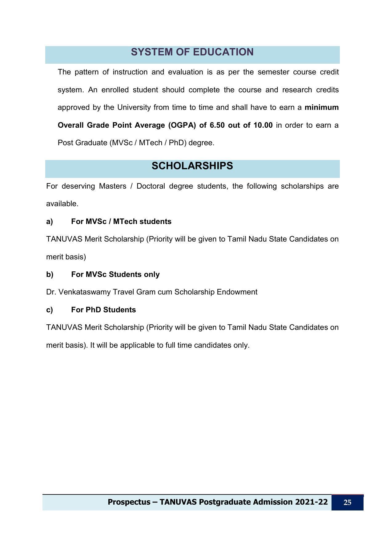 Tamil Nadu Veterinary & Animal Sciences University (TNVASU), Chennai UG Prospectus 2021-22 - Page 26