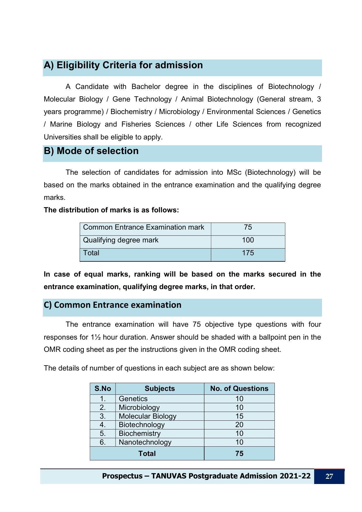 Tamil Nadu Veterinary & Animal Sciences University (TNVASU), Chennai UG Prospectus 2021-22 - Page 28