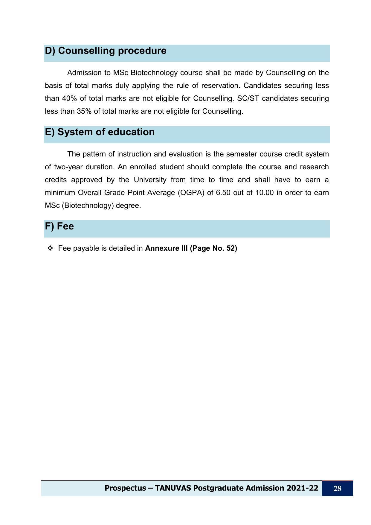 Tamil Nadu Veterinary & Animal Sciences University (TNVASU), Chennai UG Prospectus 2021-22 - Page 29