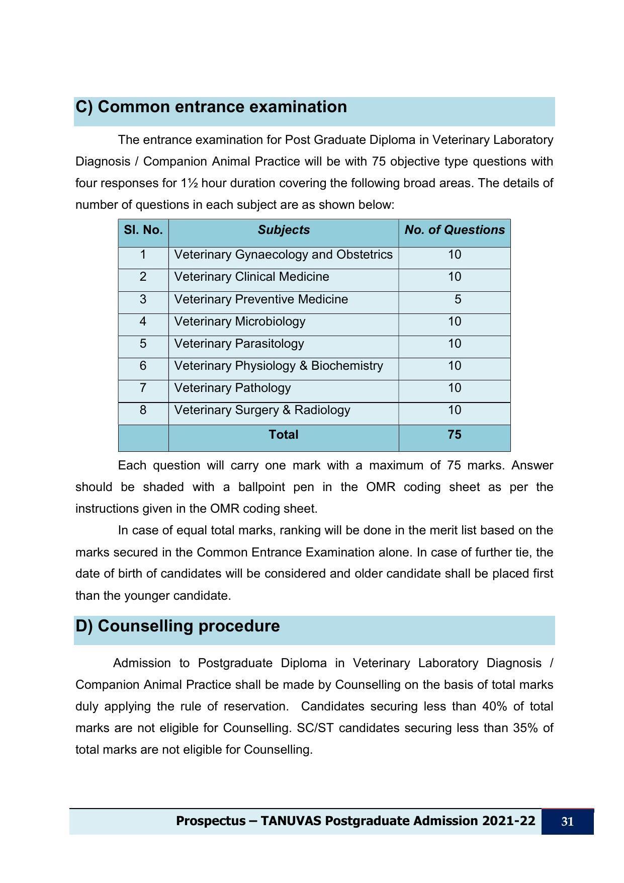 Tamil Nadu Veterinary & Animal Sciences University (TNVASU), Chennai UG Prospectus 2021-22 - Page 32