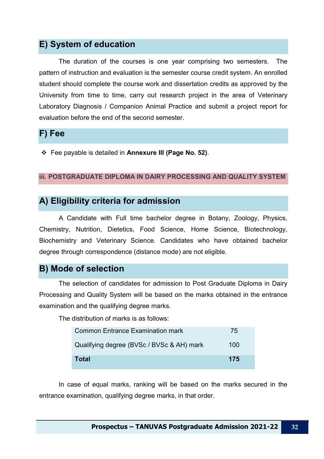 Tamil Nadu Veterinary & Animal Sciences University (TNVASU), Chennai UG Prospectus 2021-22 - Page 33