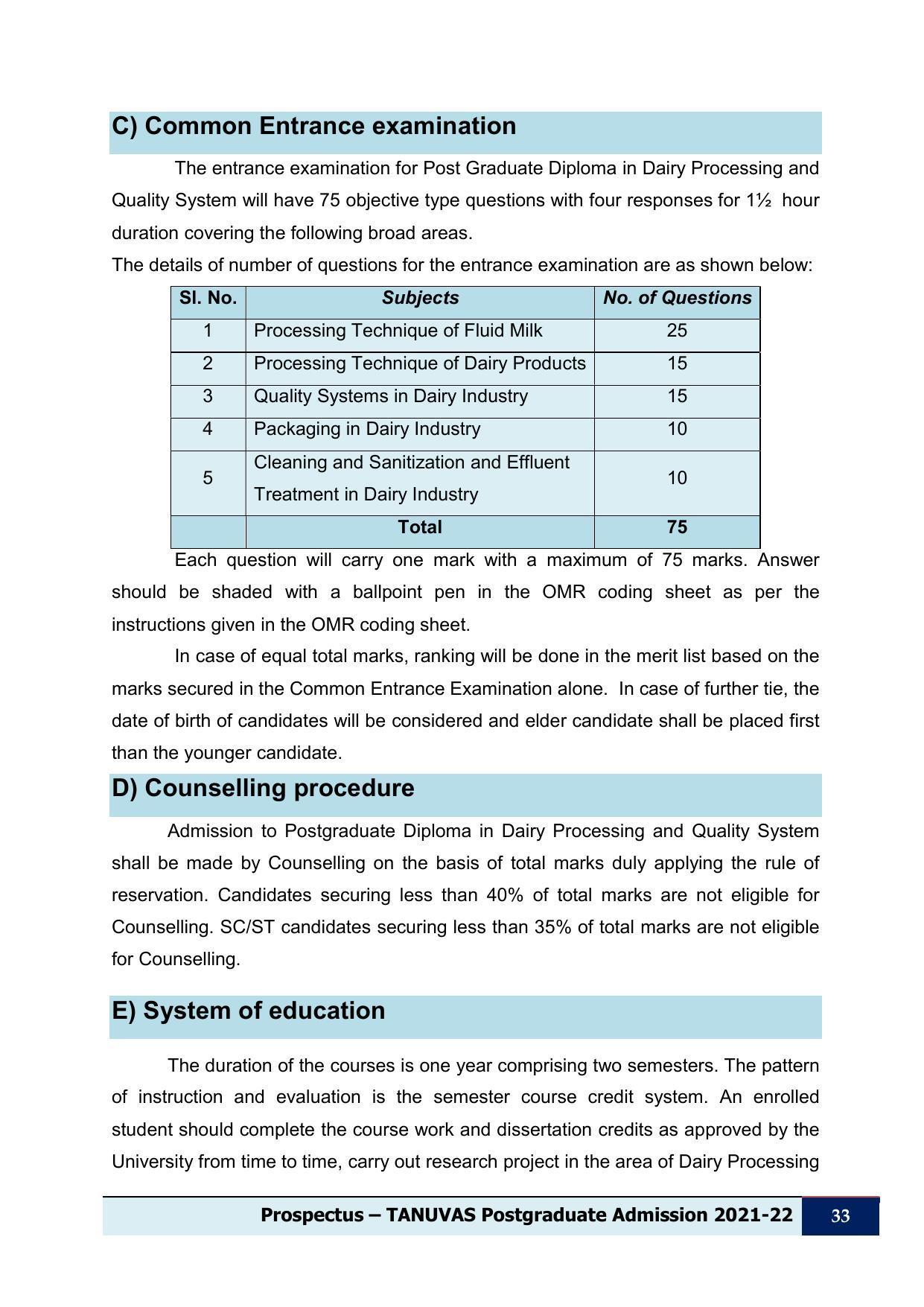 Tamil Nadu Veterinary & Animal Sciences University (TNVASU), Chennai UG Prospectus 2021-22 - Page 34