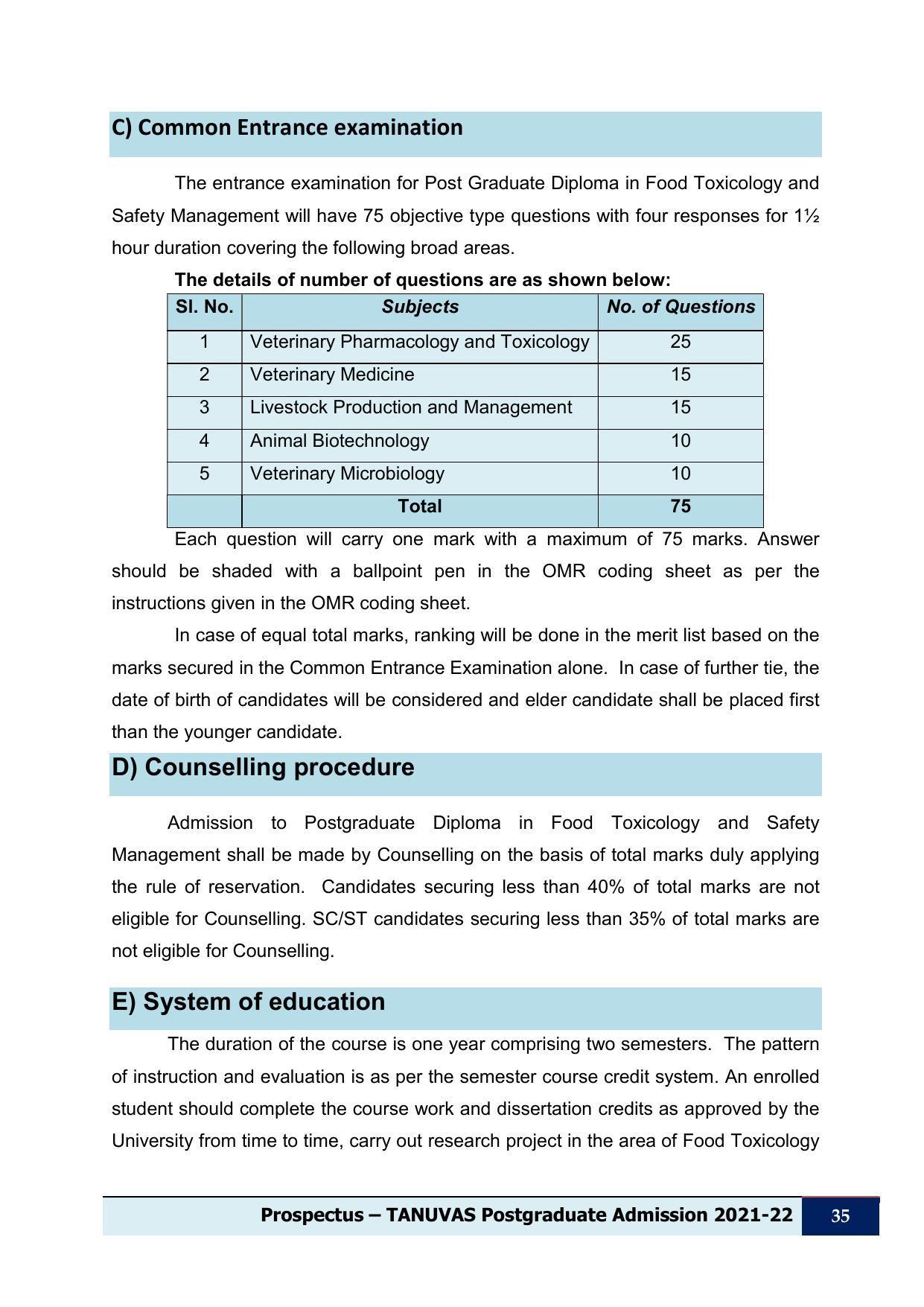 Tamil Nadu Veterinary & Animal Sciences University (TNVASU), Chennai UG Prospectus 2021-22 - Page 36