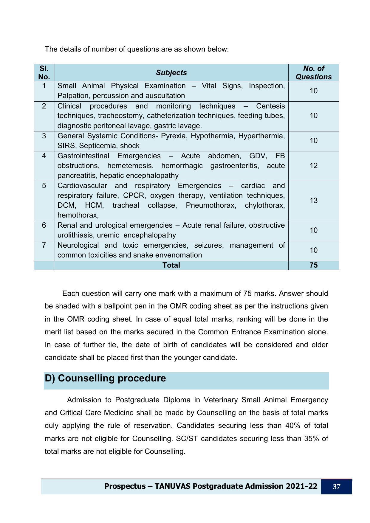 Tamil Nadu Veterinary & Animal Sciences University (TNVASU), Chennai UG Prospectus 2021-22 - Page 38