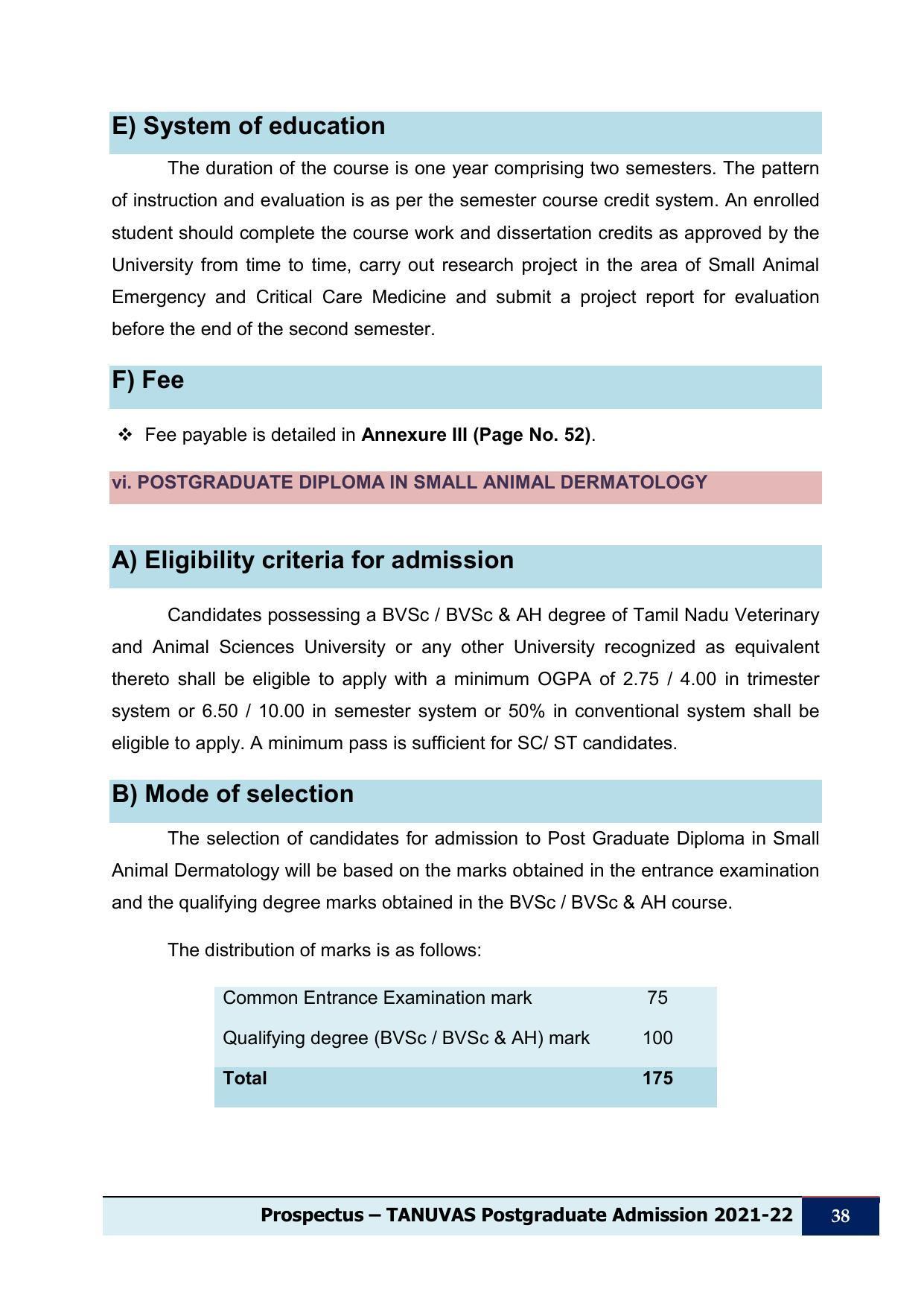 Tamil Nadu Veterinary & Animal Sciences University (TNVASU), Chennai UG Prospectus 2021-22 - Page 39