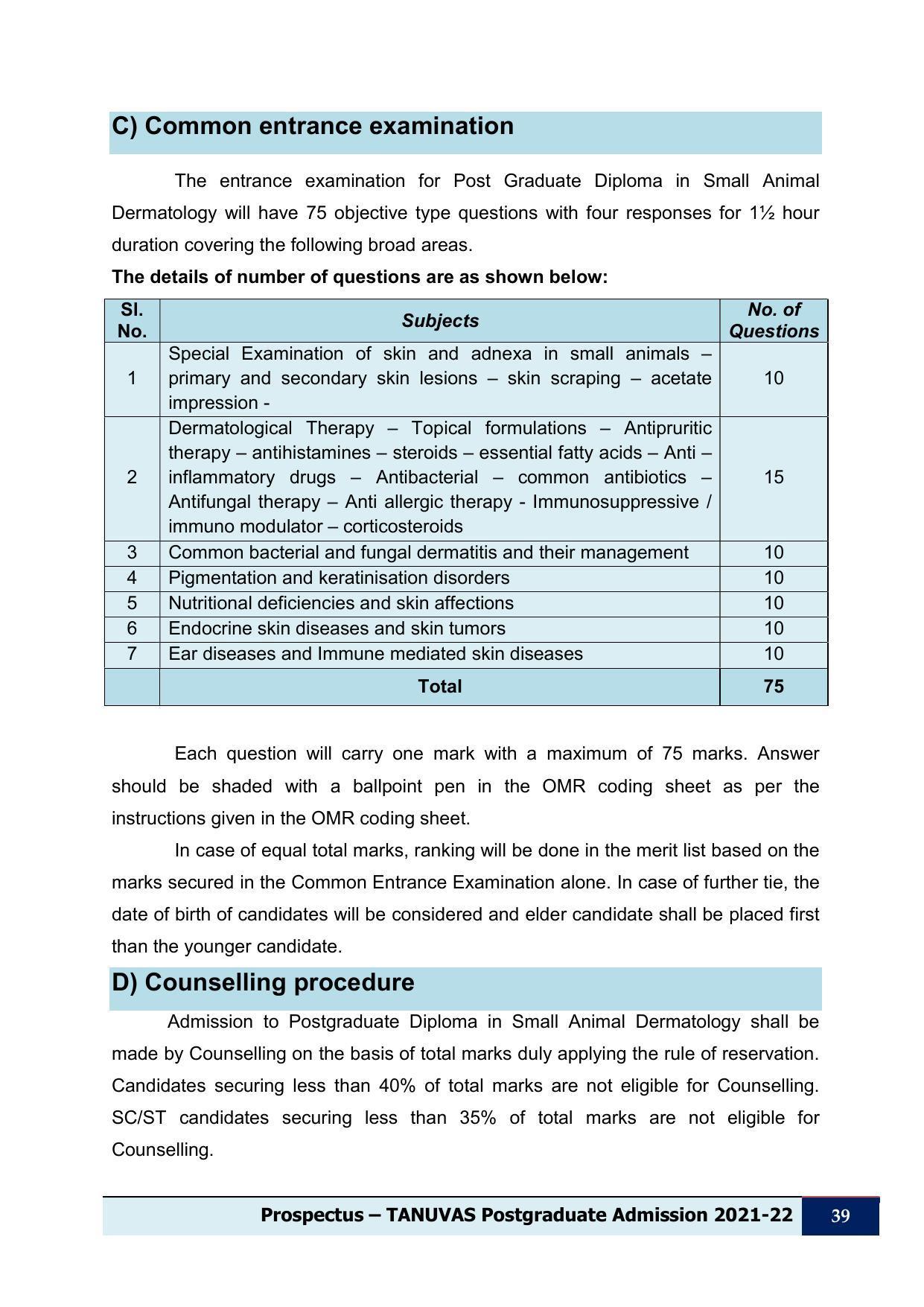 Tamil Nadu Veterinary & Animal Sciences University (TNVASU), Chennai UG Prospectus 2021-22 - Page 40