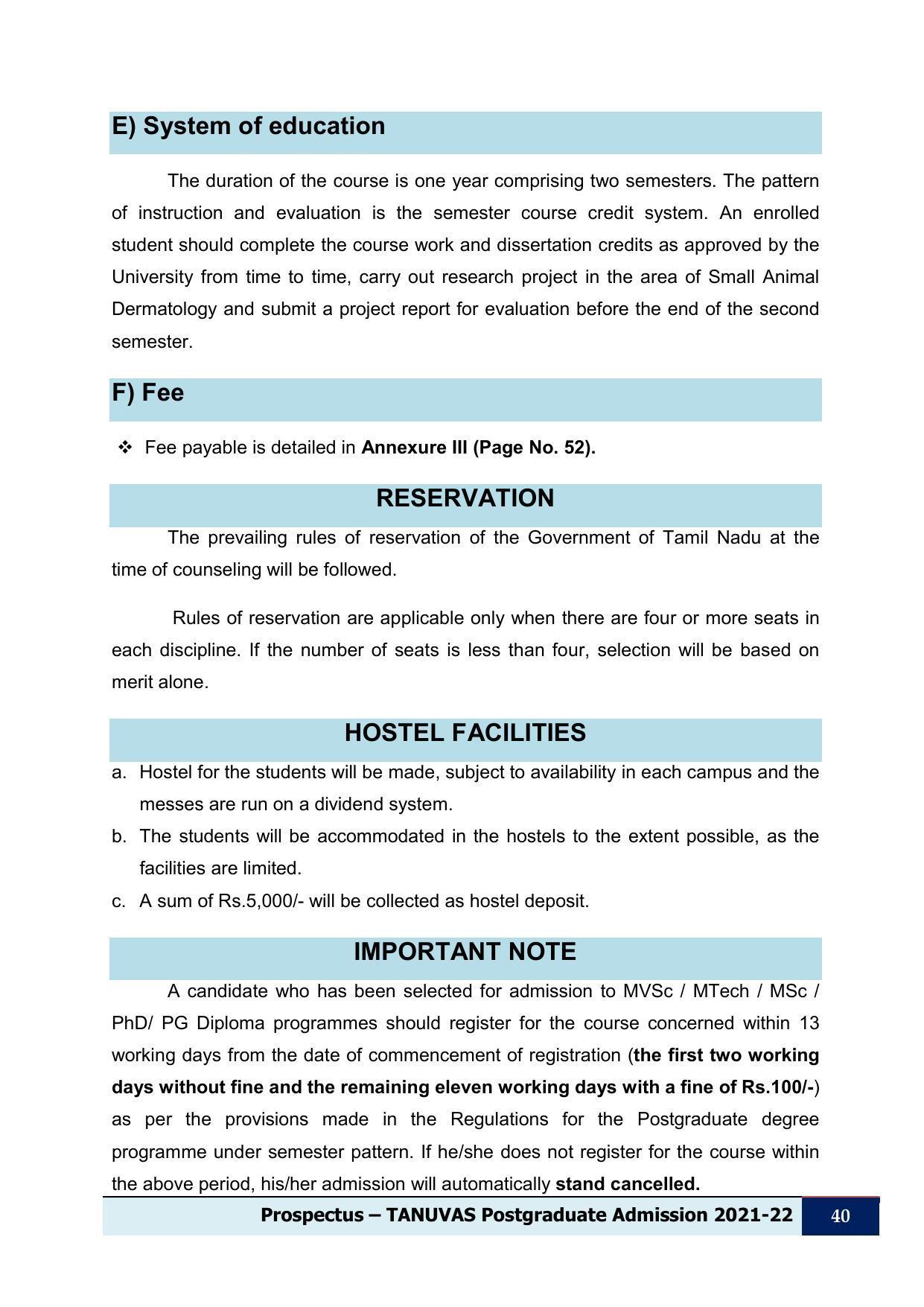 Tamil Nadu Veterinary & Animal Sciences University (TNVASU), Chennai UG Prospectus 2021-22 - Page 41