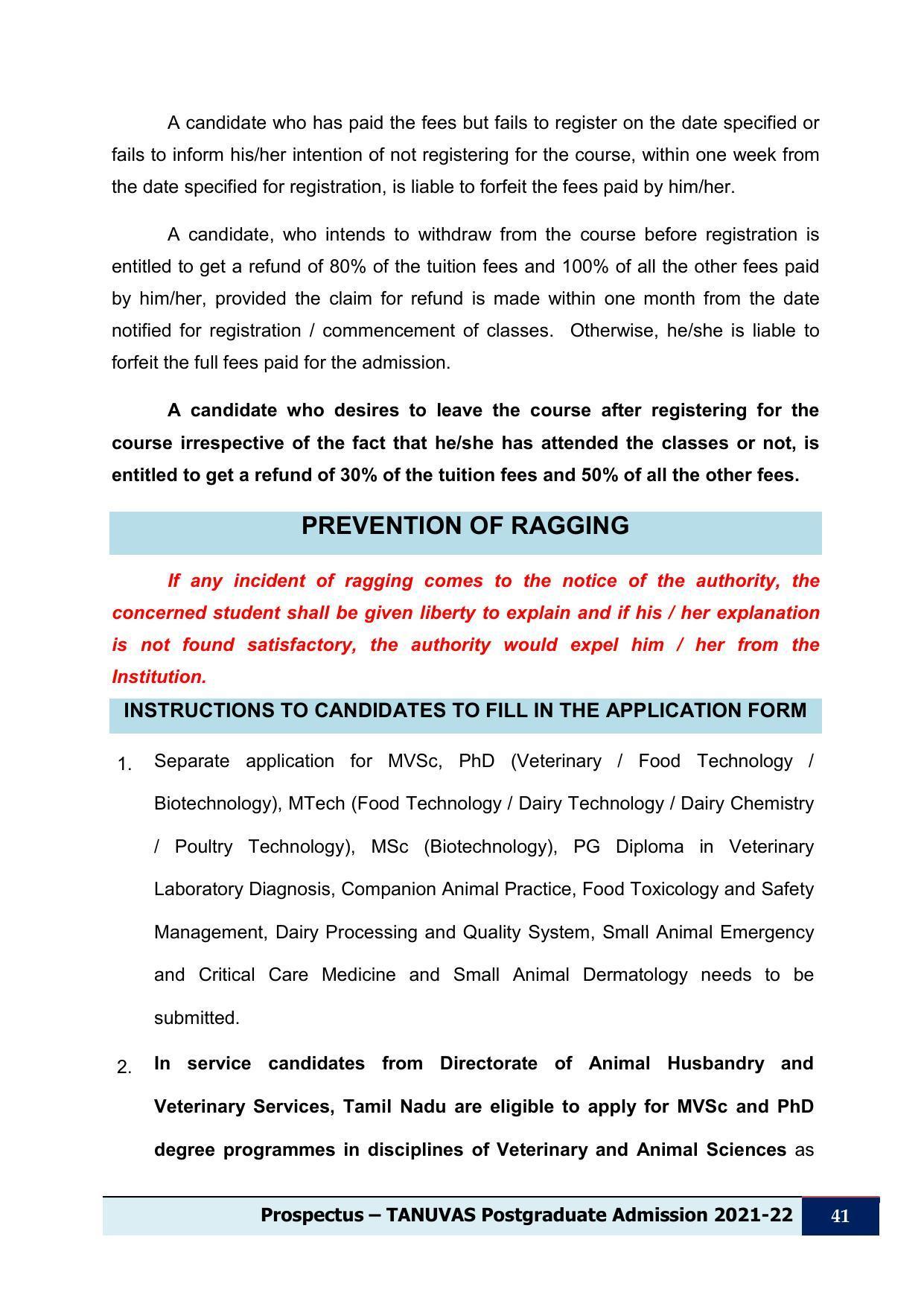 Tamil Nadu Veterinary & Animal Sciences University (TNVASU), Chennai UG Prospectus 2021-22 - Page 42