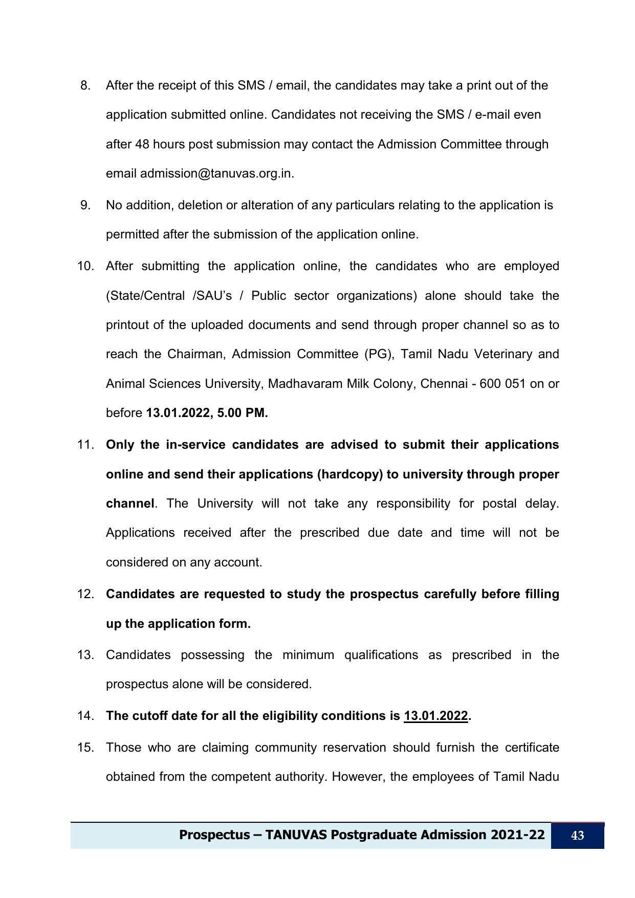 Tamil Nadu Veterinary & Animal Sciences University (TNVASU), Chennai UG Prospectus 2021-22 - Page 44