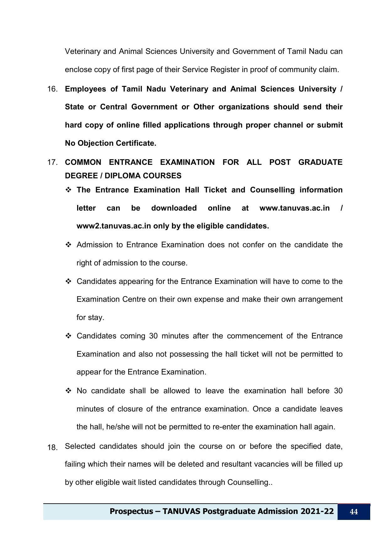 Tamil Nadu Veterinary & Animal Sciences University (TNVASU), Chennai UG Prospectus 2021-22 - Page 45